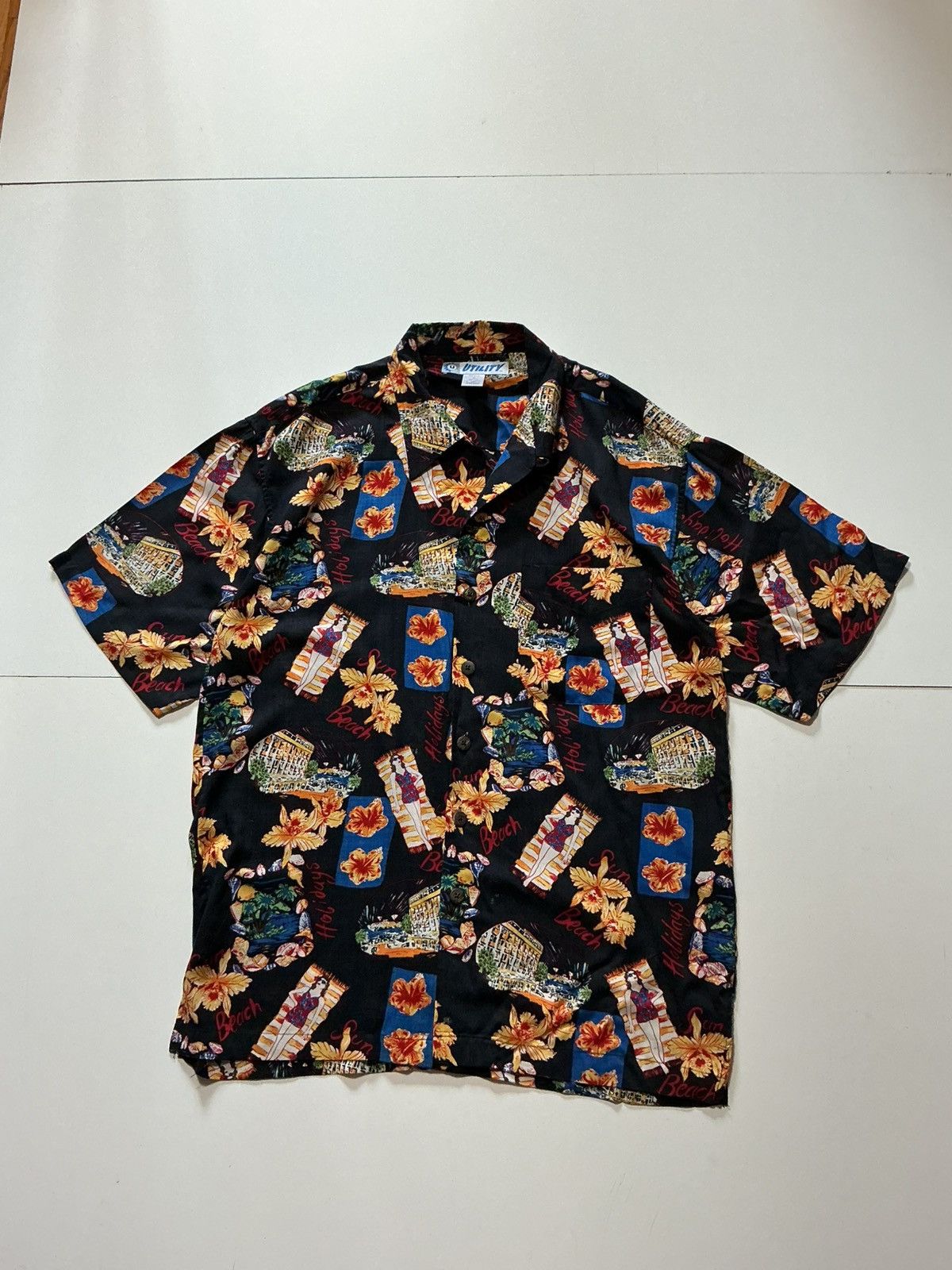 Vintage VTG Utility Pin Up Girl Hibiscus Loop Collar Hawaiian Shirt Size US M / EU 48-50 / 2 - 1 Thumbnail