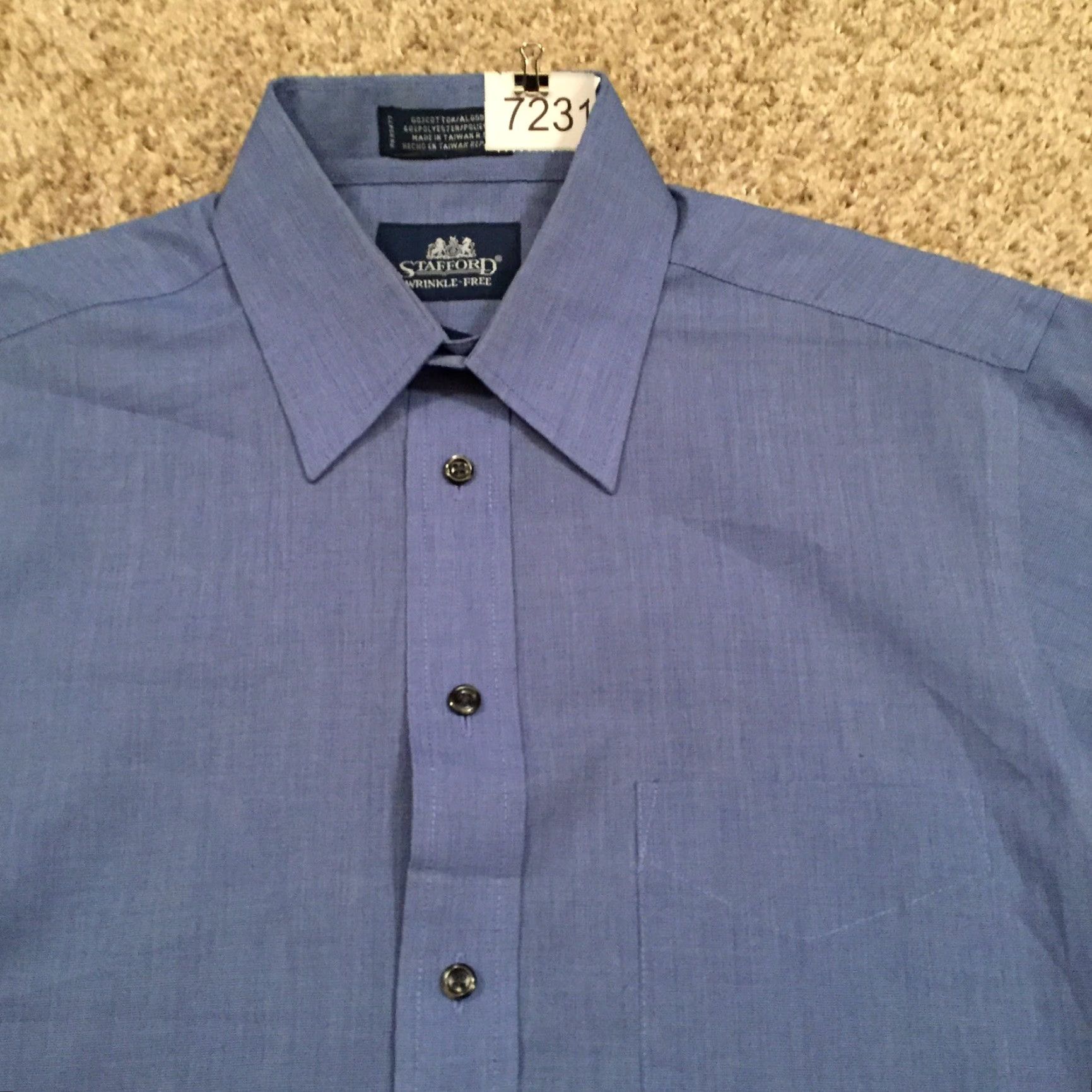 Stafford Stafford Mens Shirt 15 Solid Blue Long Sleeve Button Up Shirt Size US M / EU 48-50 / 2 - 3 Thumbnail