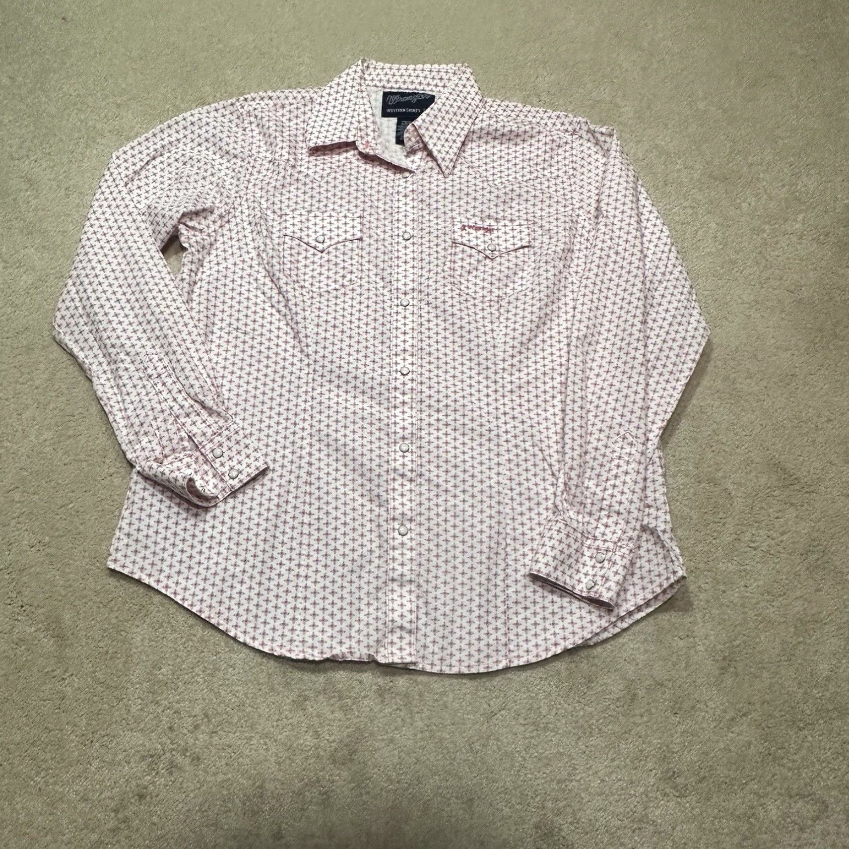 Wrangler Wrangler Pearl Snap Shirt Womens Large Pink White Brest Cancer Awareness Casual Western Shirt Size L / US 10 / IT 46 - 2 Thumbnail
