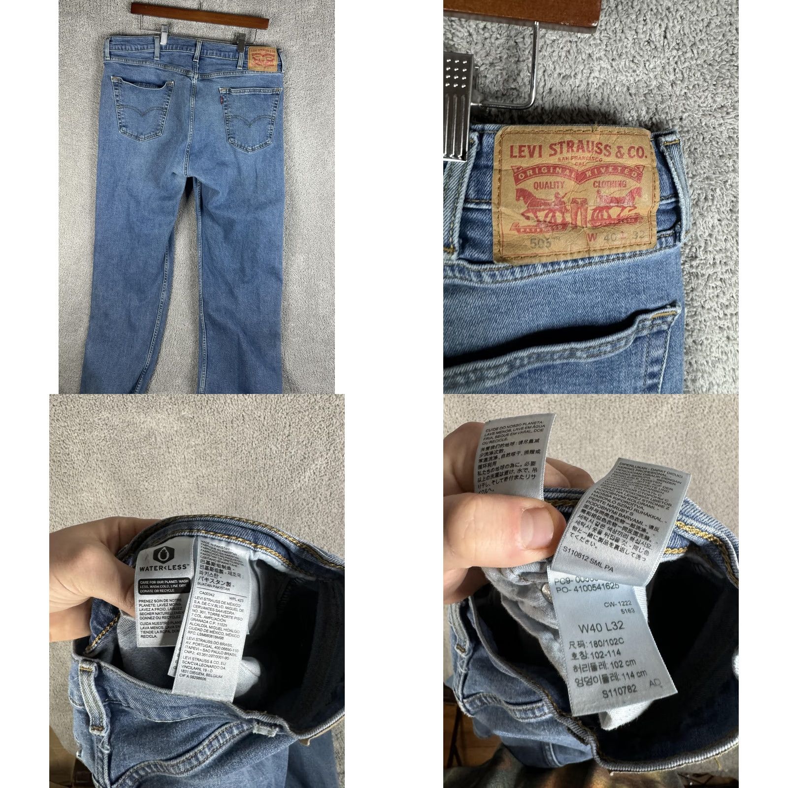 Levi's Levi's 505 Jeans Mens 40x32 Blue Denim Straight Regular WaterLess Pocket Zip Fly 5-Pocket Straight Leg Denim Jeans Mens Regular Fit Size US 40 / EU 56 - 9 Thumbnail