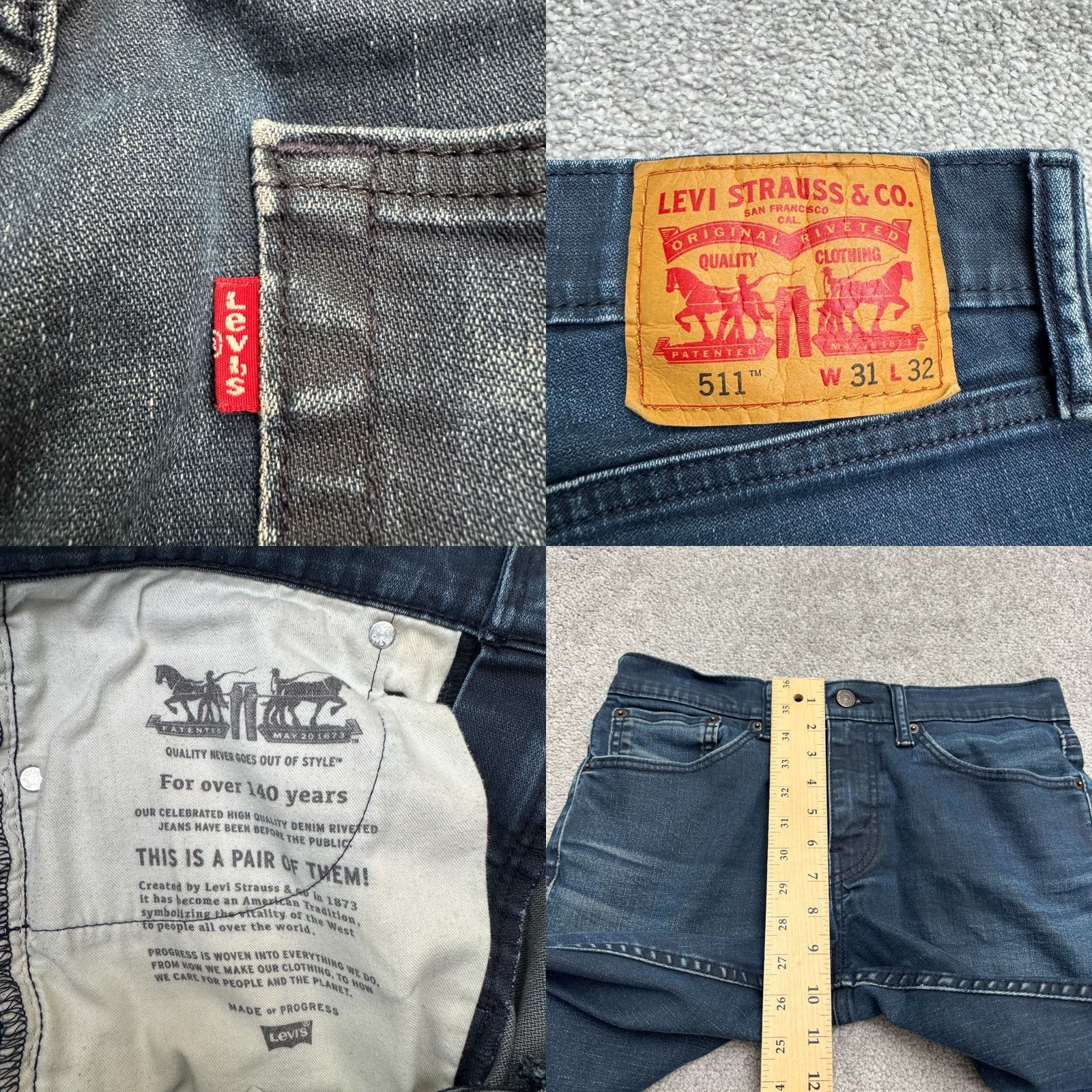 Levi's VINTAGE Levi's 511 Straight Leg Slim Fit Denim Jeans Mens 31x32 Dark Wash Cotton Casual Size US 31 - 8 Thumbnail