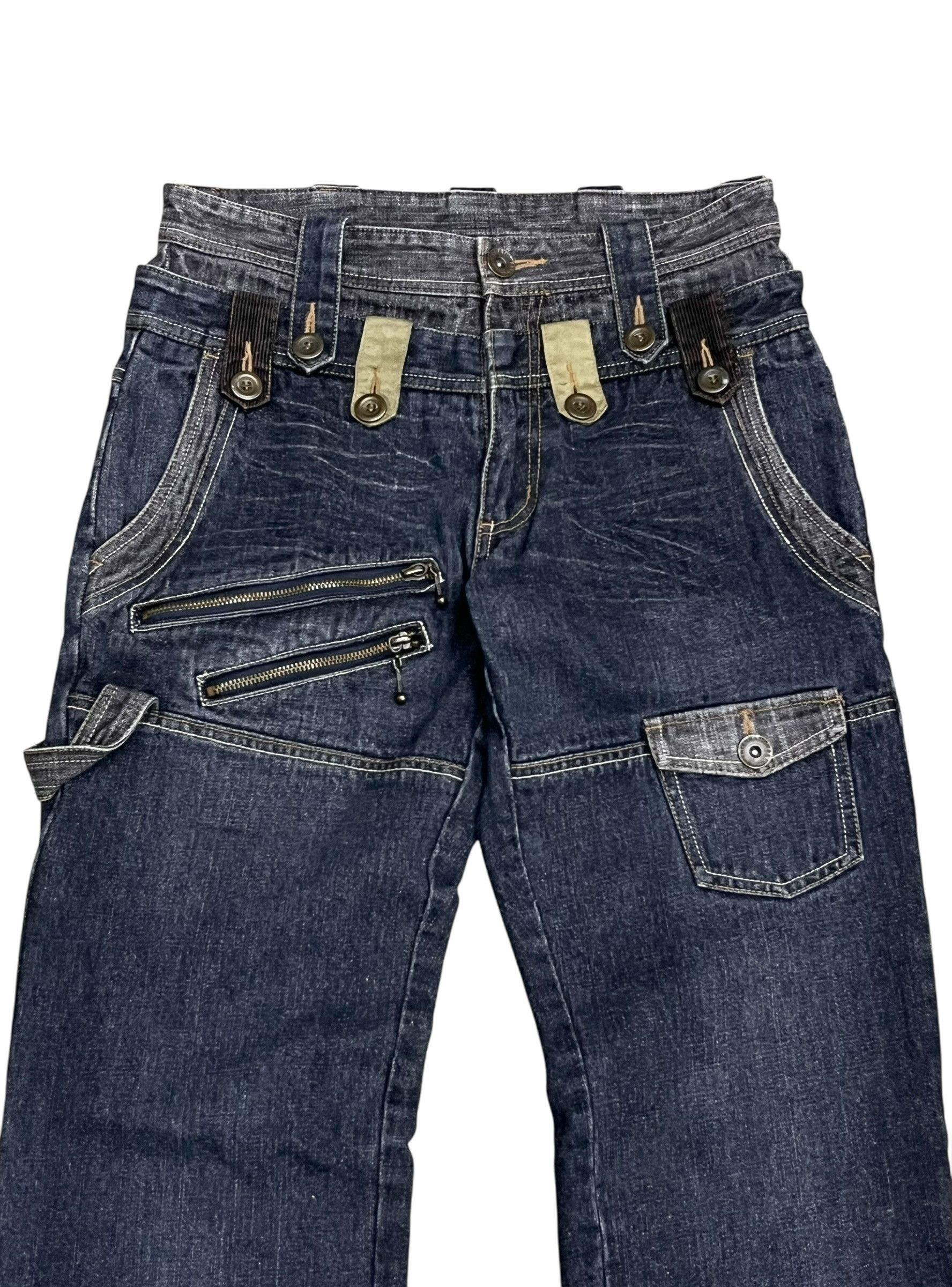 Indigo Vtg GUMU Double Waist MultiZip Utility Cargo Denim Y2K Japan Size US 28 / EU 44 - 5 Thumbnail
