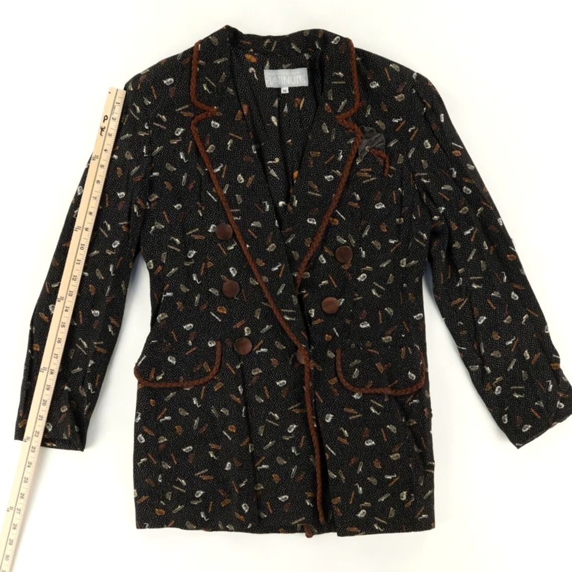 Vintage VTG Dorothy Schoelen Musical Instrument Coat All Over Print Long Sleeve Jacket Black Women's M Size M / US 6-8 / IT 42-44 - 3 Thumbnail