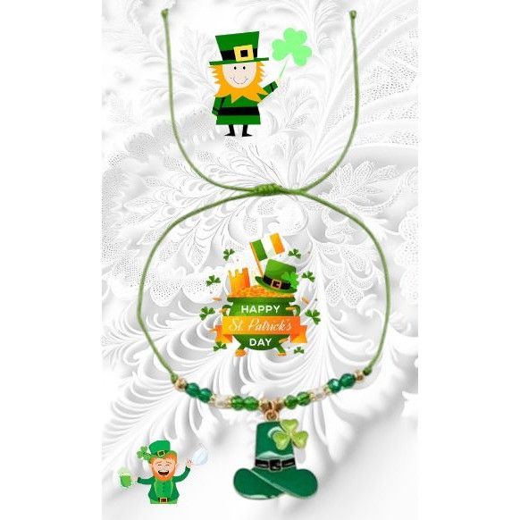 Handmade St Patricks Day Knotted String Beaded Bracelet Leprechaun Ha Size ONE SIZE - 2 Thumbnail