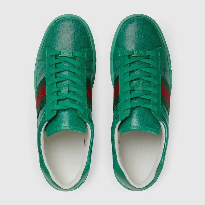 Gucci o1s1wg111025 Men's Ace GG Crystal Canvas Sneakers in Green Size US 10 / EU 43 - 5 Thumbnail