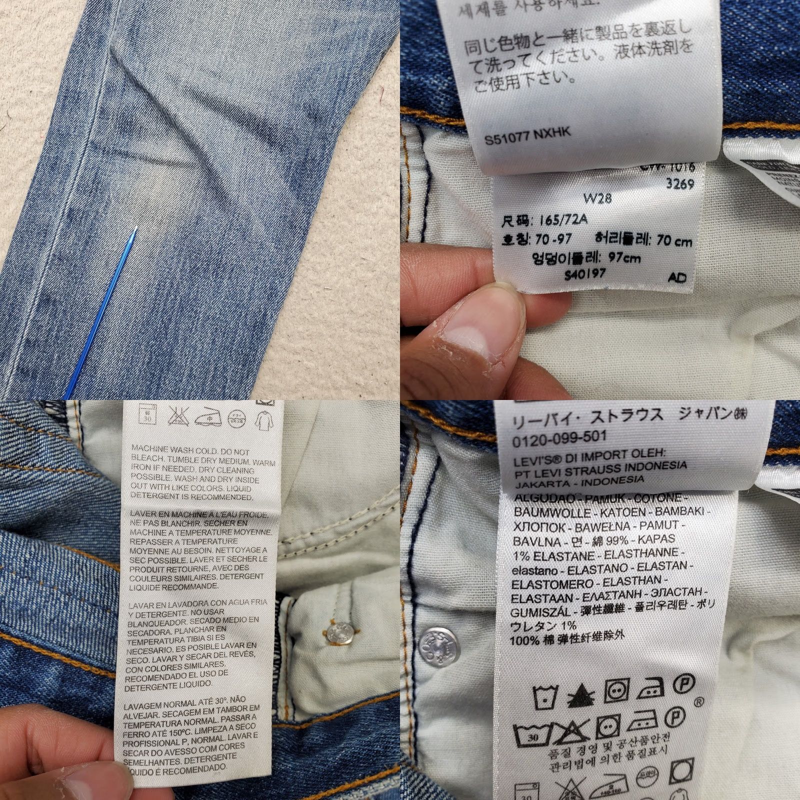 Levi's Levi's Straight Jeans Womens 28 Blue Denim White Oak Cone Frayed Hem Button Fly Jeans Size 28" / US 6 / IT 42 - 8 Thumbnail