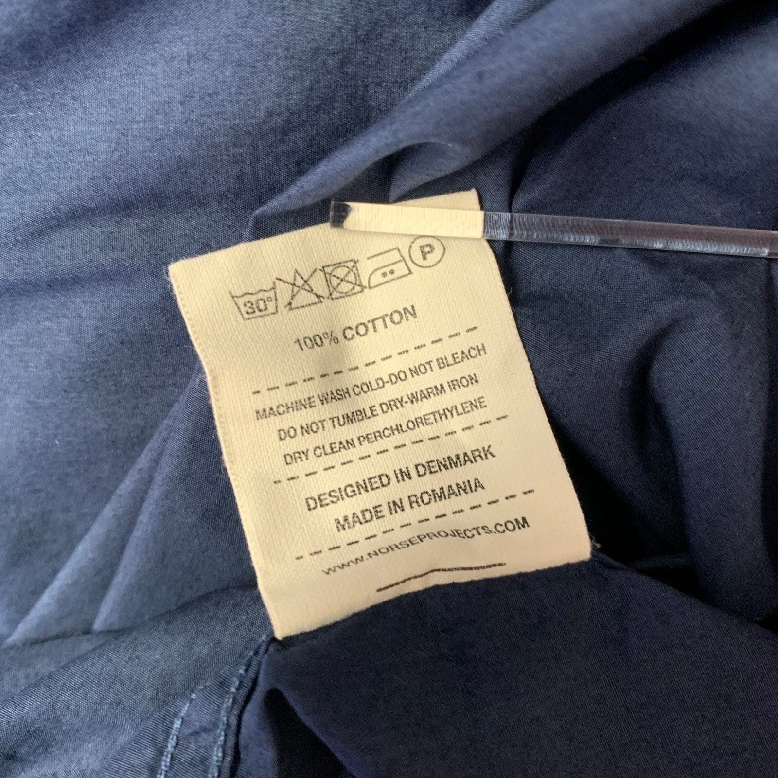 Norse Projects Size L Navy Cotton Band Collar Long Sleeve Shirt Size US L / EU 52-54 / 3 - 5 Thumbnail