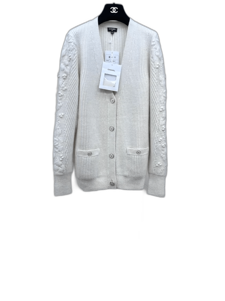Chanel Knit Cashmere Cardigan with Embossed Sleeves