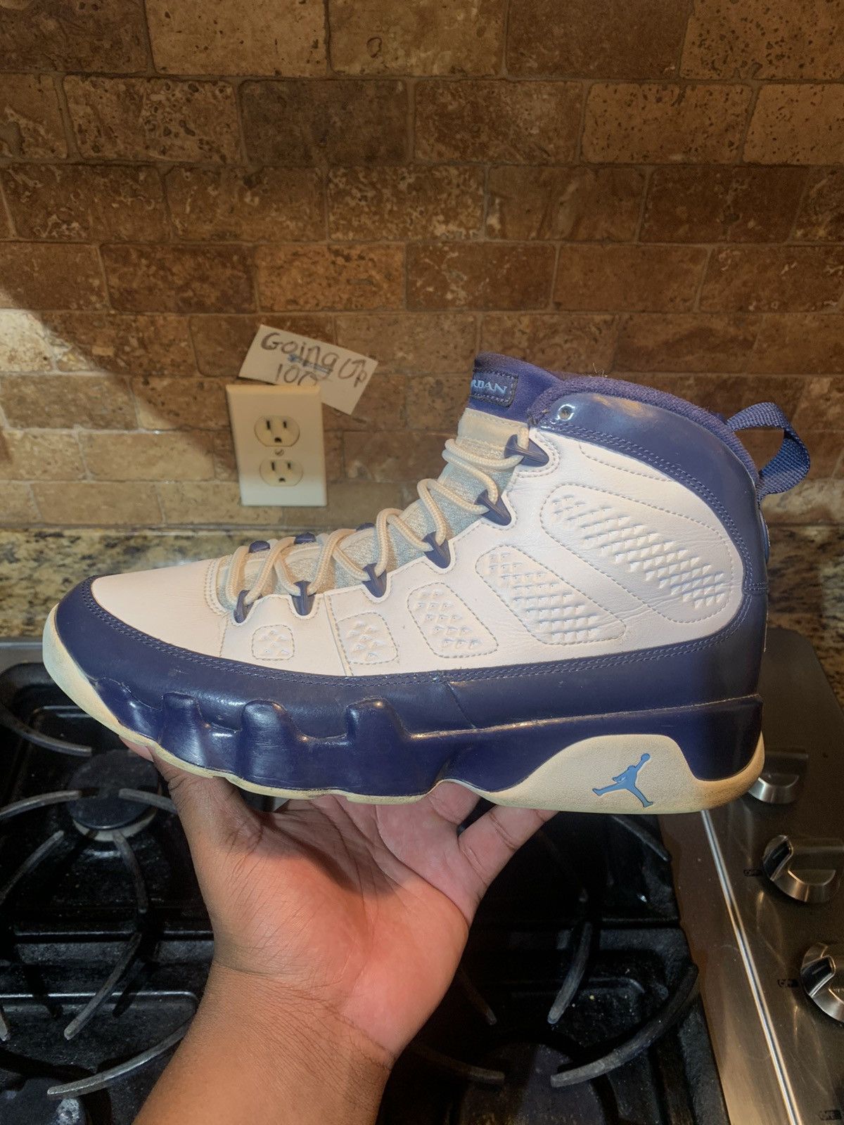 image of Jordan Brand 9 Pearl Blue Shoes in White Blue, Men's (Size 10)