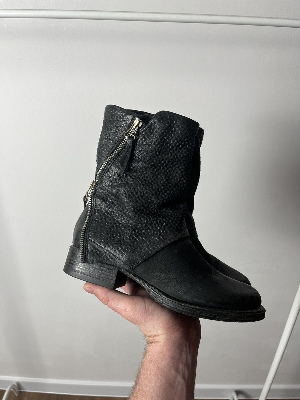 Japanese Brand Mjus Woman’s Black Leather Biker Zip Ankle Boots Shoes Size US 7 / IT 37 - 7 Thumbnail
