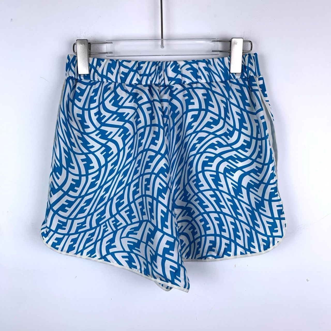 Fendi Fendi Logo Letter Print Elastic Waist Blue Silk Shorts Size 28" / US 6 / IT 42 - 2 Thumbnail