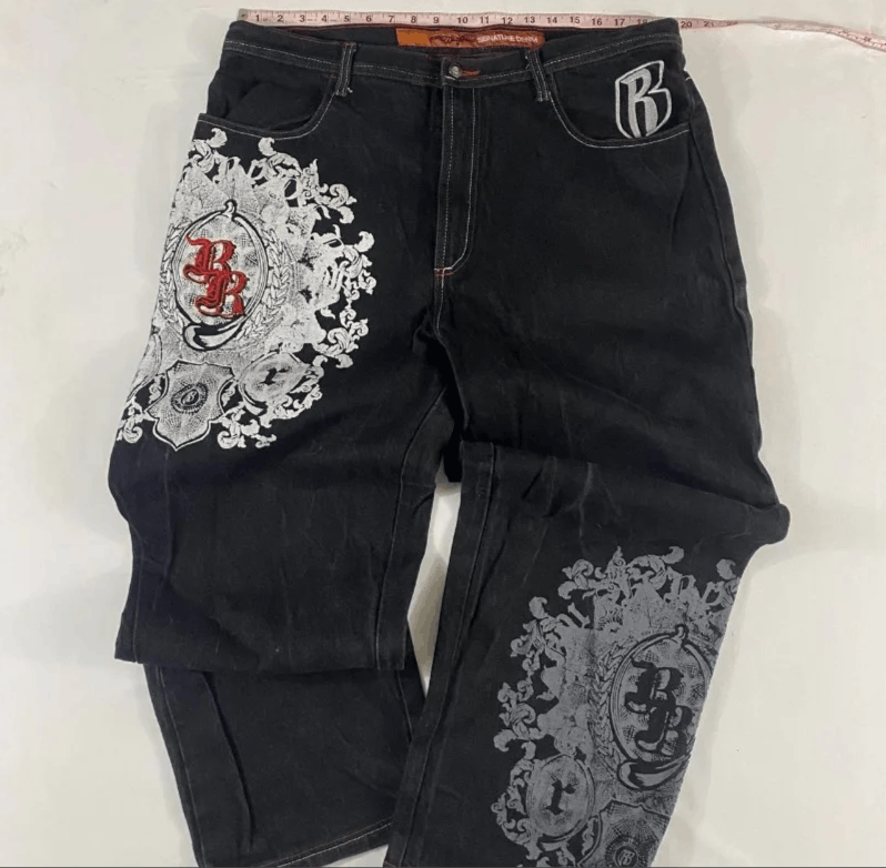 Japanese Brand Pattern Letters Baggy Jean Size US 36 / EU 52 - 3 Thumbnail