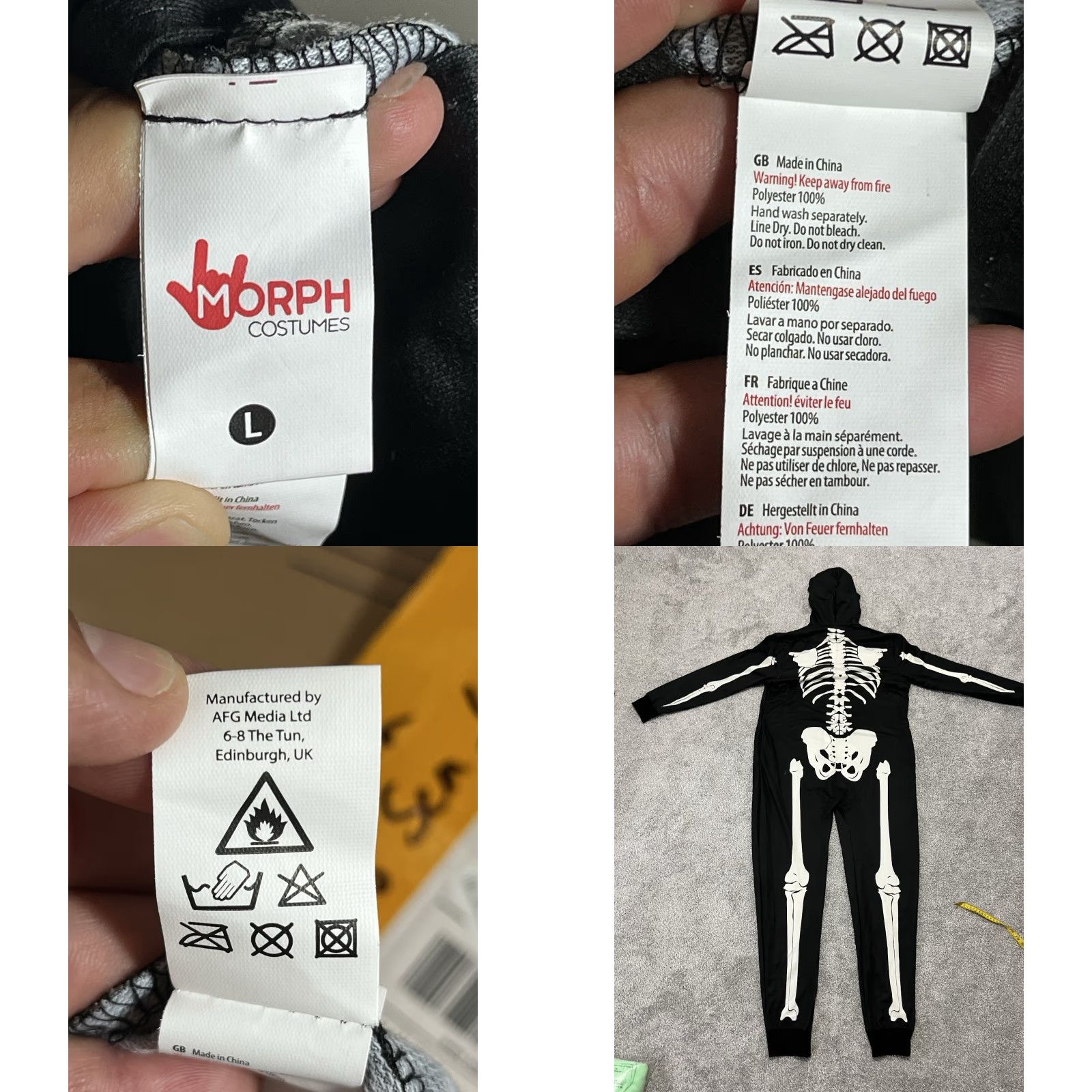 Vintage Morph Costumes Skeleton Hooded Bodysuit Woman Womans Halloween Costume L Black Adult Large 1pc Sexy Costume Size L / US 10 / IT 46 - 9 Thumbnail