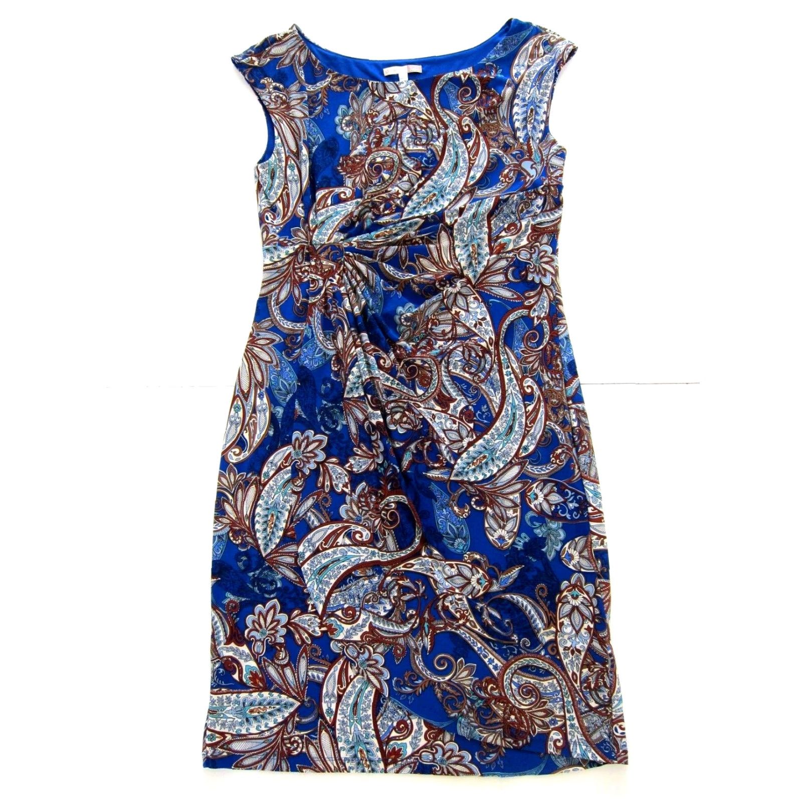 Vintage Signature Sadie Blue Green Brown Paisley Stretch Ruched Tank Sheath Dress 14 Size XL / US 12-14 / IT 48-50 - 2 Thumbnail