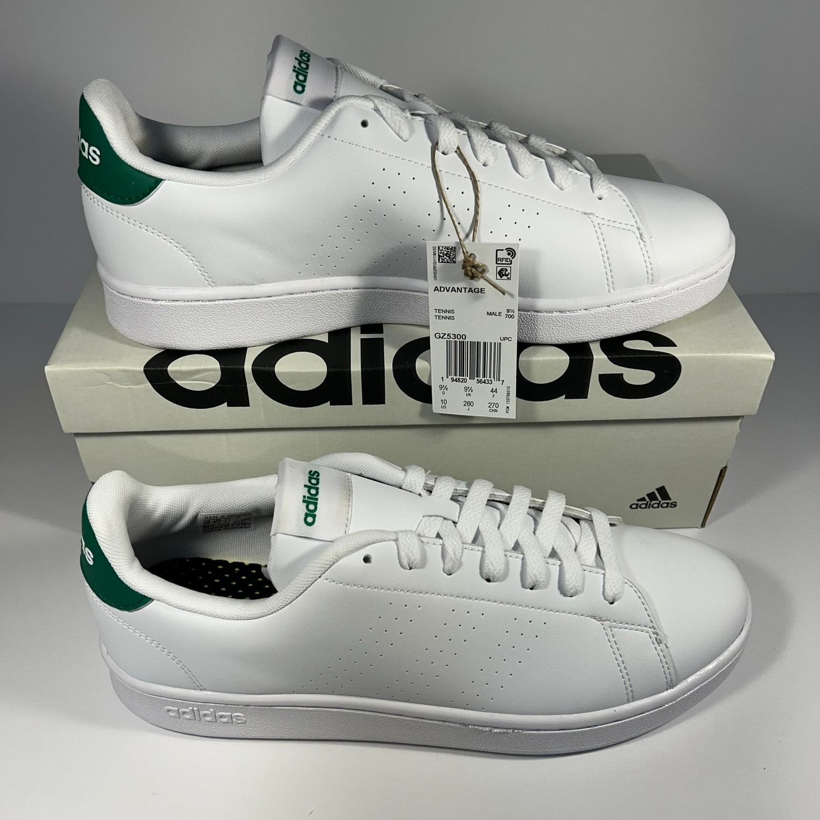 Adidas Mens Adidas Advantage Cloudfoam White/Green Size 10 GZ5300 Size US 10 / EU 43 - 1 Thumbnail