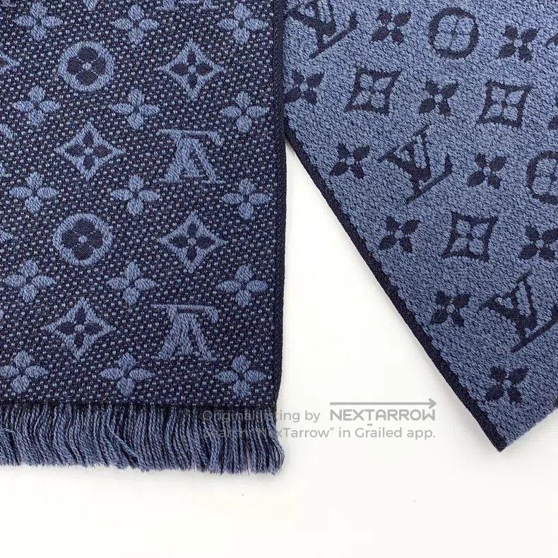 Louis Vuitton Louis Vuitton Dark blue logo full print wool tassel scarf Size ONE SIZE - 5 Thumbnail