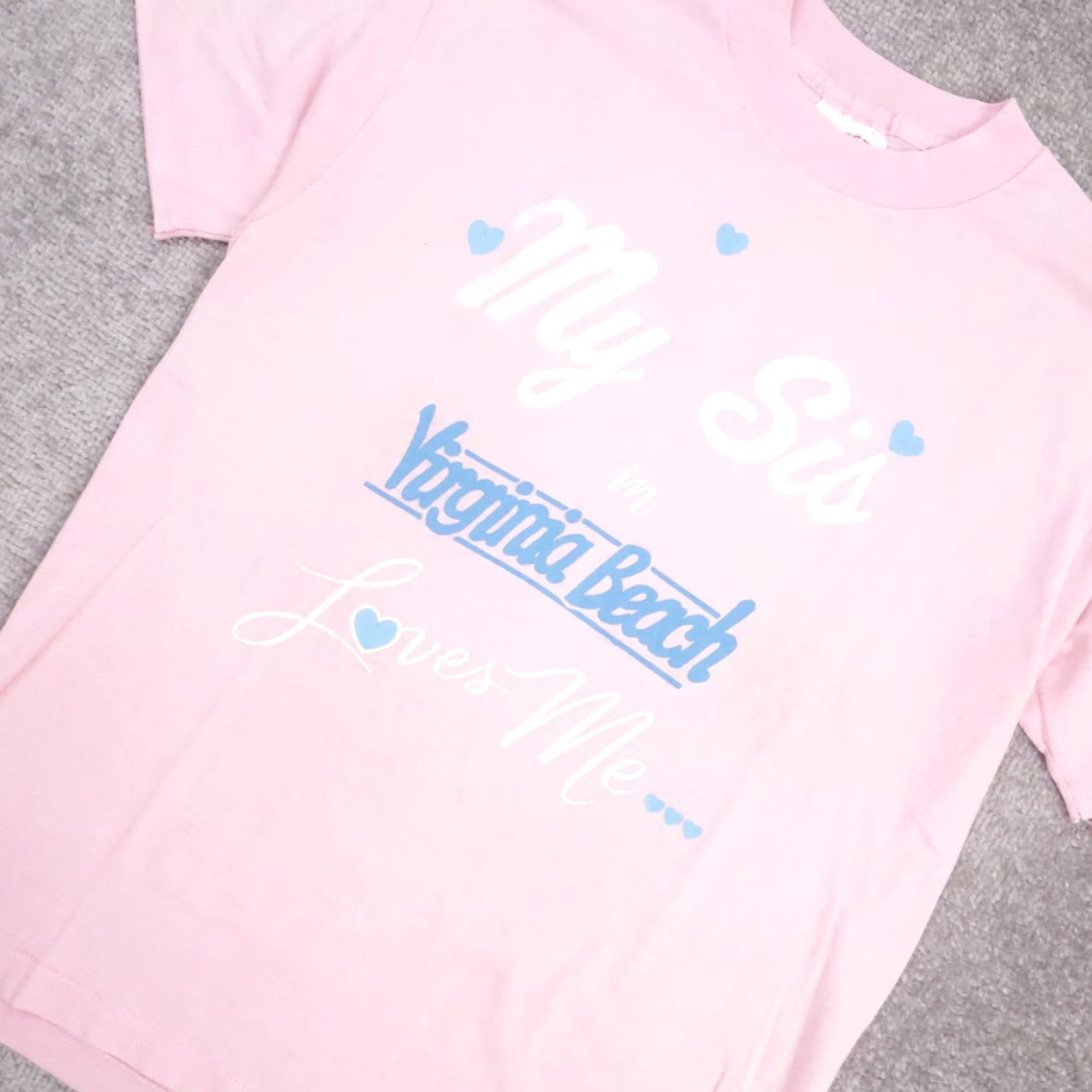 Pinko VINTAGE 80s Virginia Beach T-Shirt Cute Hearts Medium Pink Short Sleeve Size US M / EU 48-50 / 2 - 6 Thumbnail