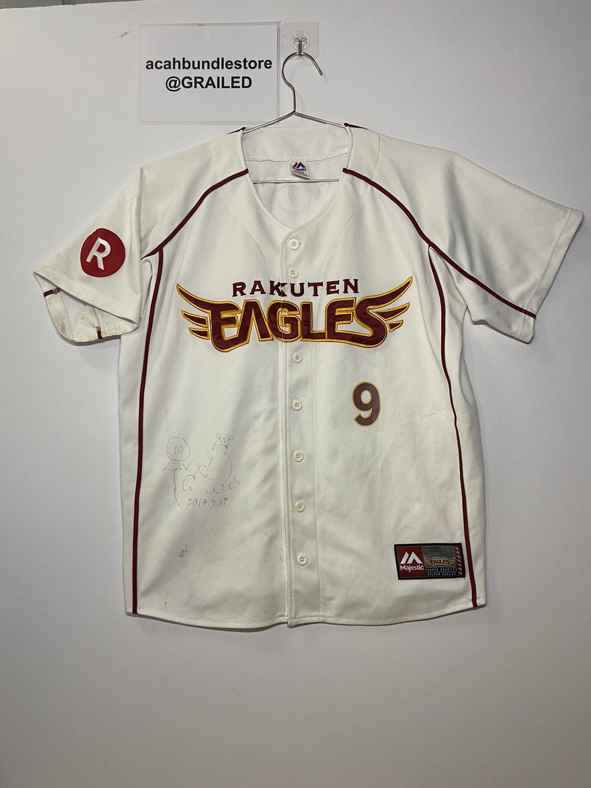 image of Majestic x Mlb Tohoko Rakuten Eagles Louis Okoye Jersey 2019 Autograph in White, Men's (Size Large)