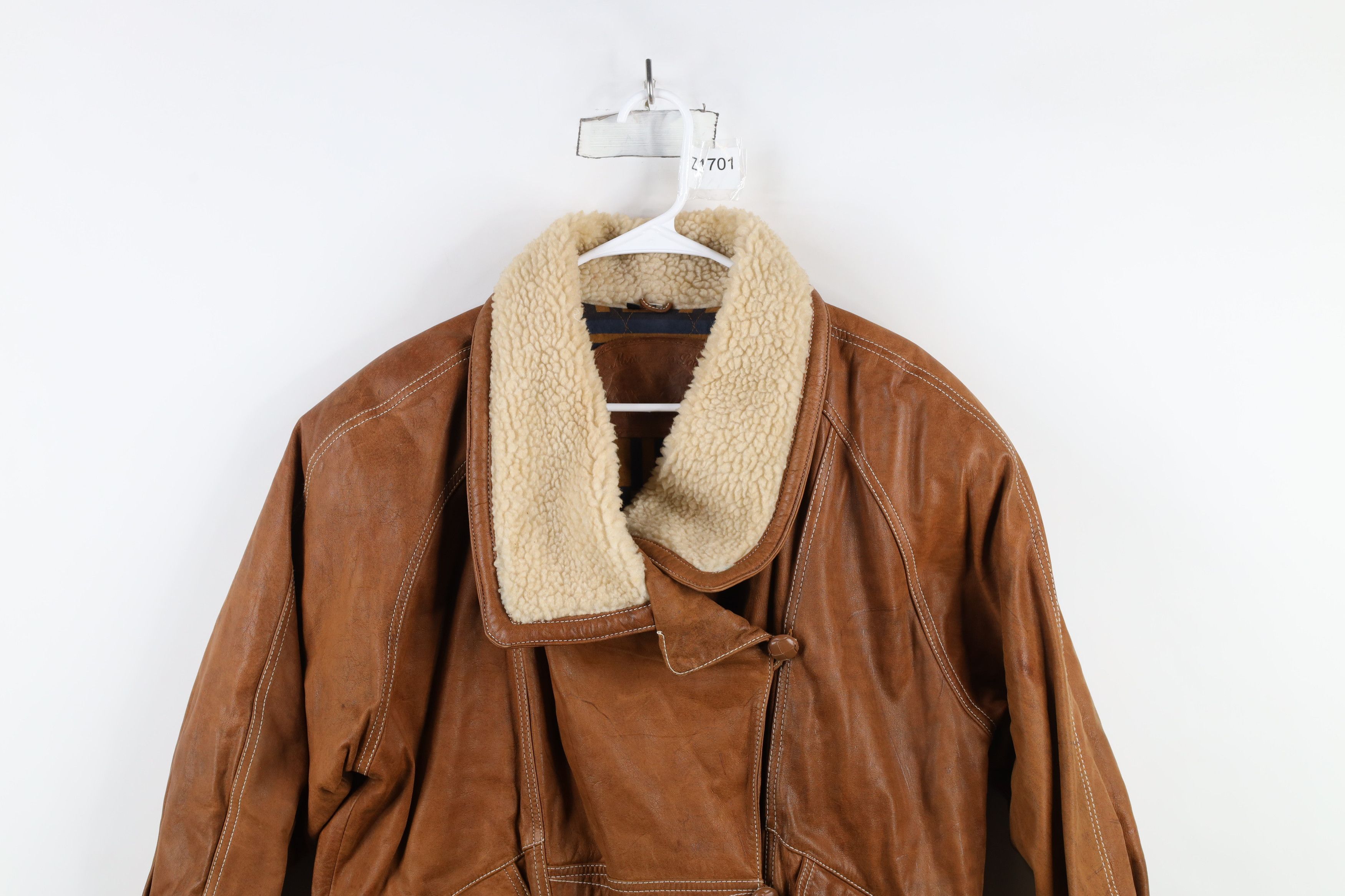 Vintage Vintage 90s Streetwear Shearling Collar Leather Jacket Size S / US 4 / IT 40 - 2 Thumbnail