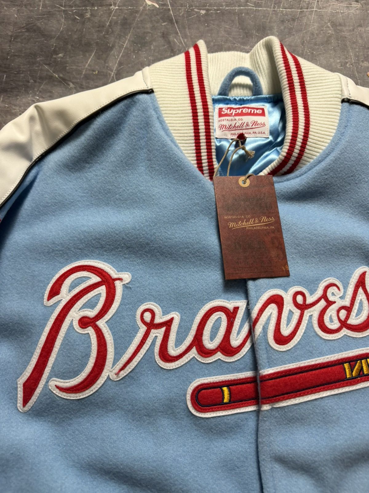 Mitchell & Ness × Supreme Supreme Atlanta Brave Mitchel & Ness Varsity Jacket Size US XXL / EU 58 / 5 - 4 Thumbnail