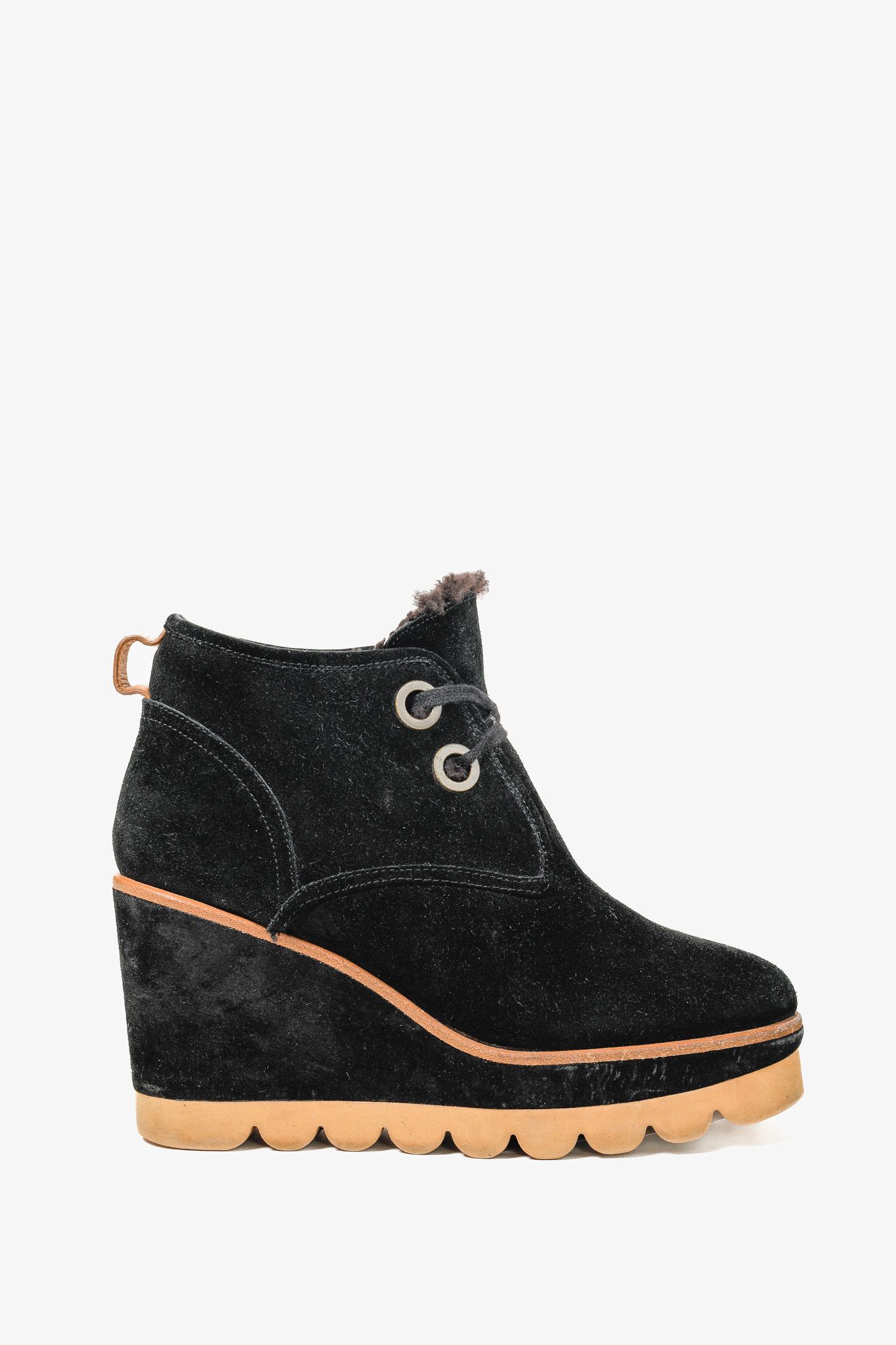 See by Chloe See by Chloe Ethel Shearling-Lined Suede Wedge Booties Size US 8.5 / IT 38.5 - 1 Thumbnail