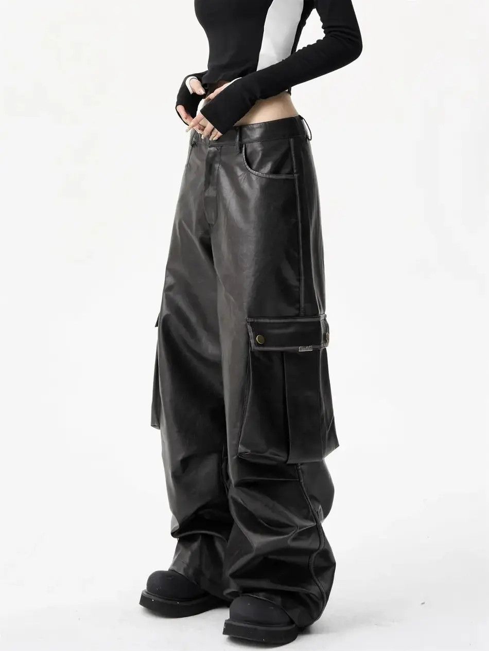 Japanese Brand × Vintage large pocket wide leg leather pants Size US 32 / EU 48 - 3 Thumbnail
