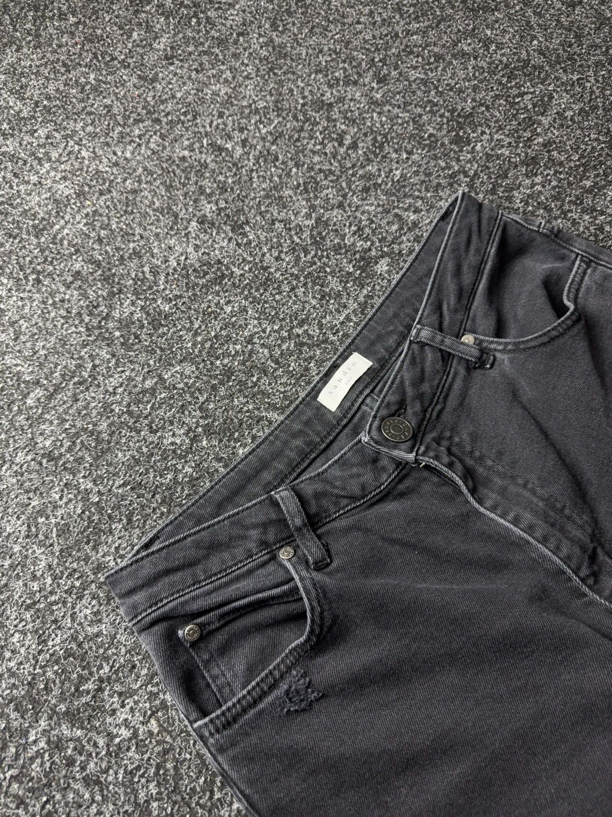 Sandro Sandro Paris Distressed Black Denim Jeans Straight Fit Size 30" / US 8 / IT 44 - 8 Thumbnail
