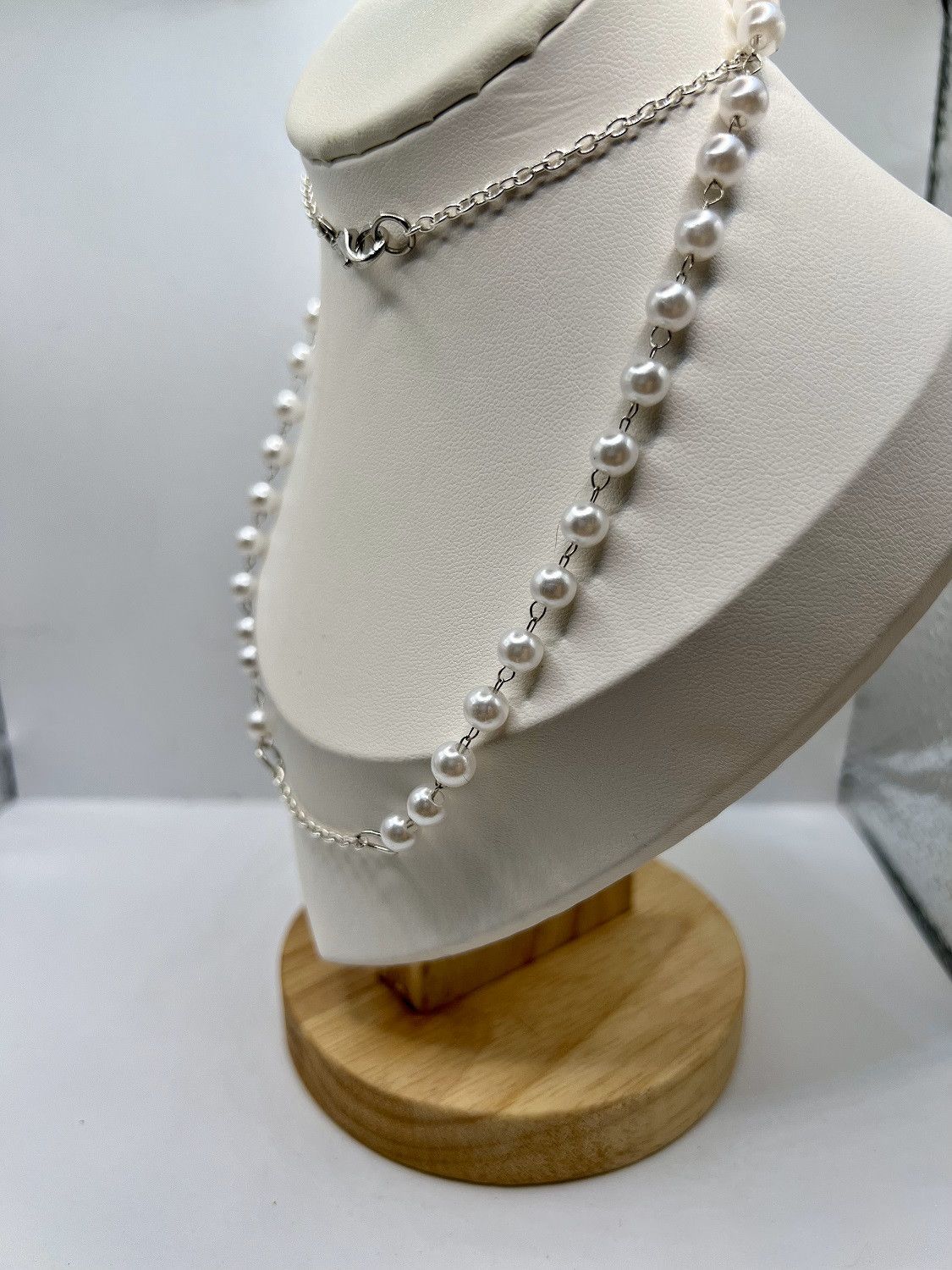 Handmade White Pearl Beads Statement Chain Necklace Size ONE SIZE - 2 Thumbnail