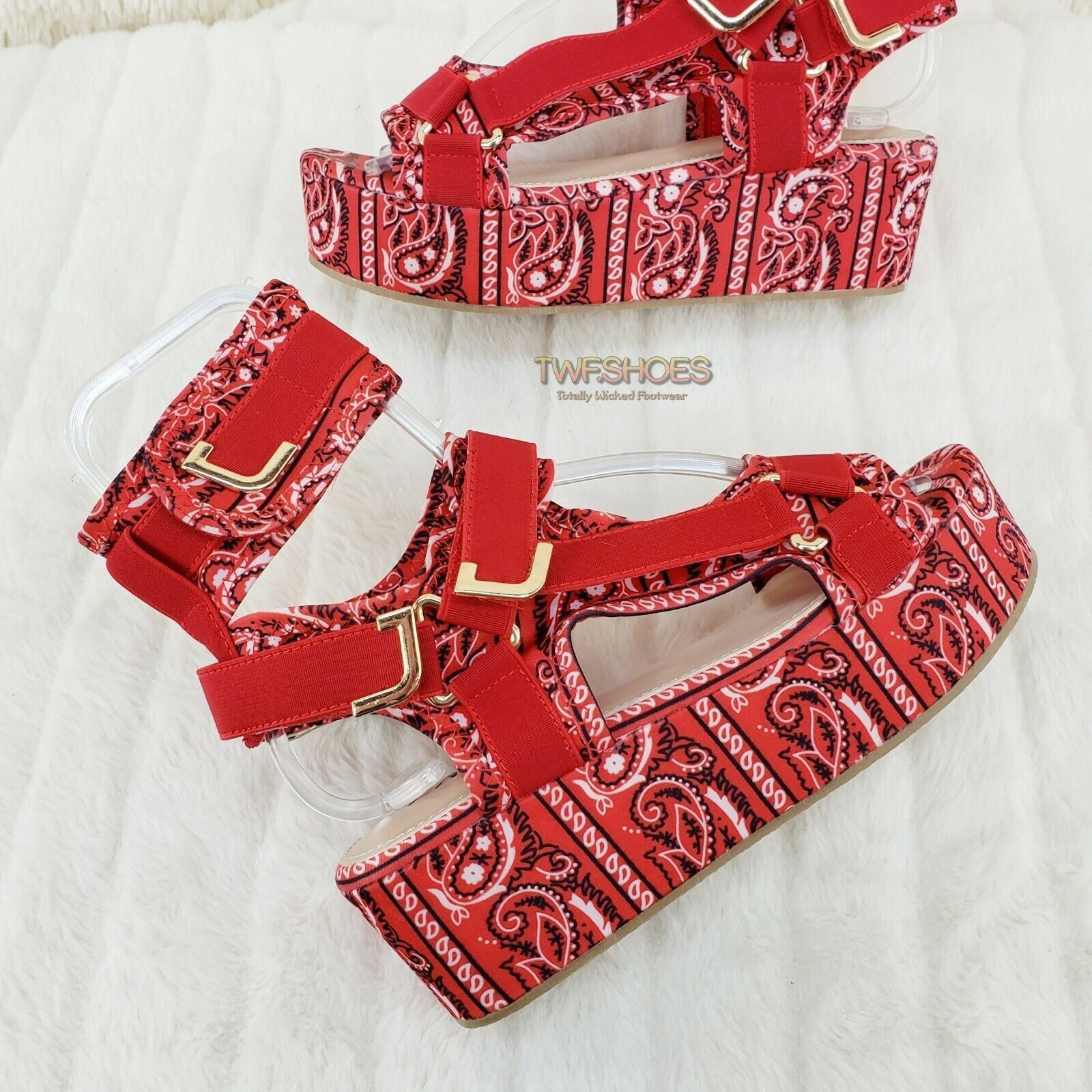 Other Bandana 2" Platform Harness Strap Sandal Shoes Red Bandanna Size US 9 / IT 39 - 4 Thumbnail