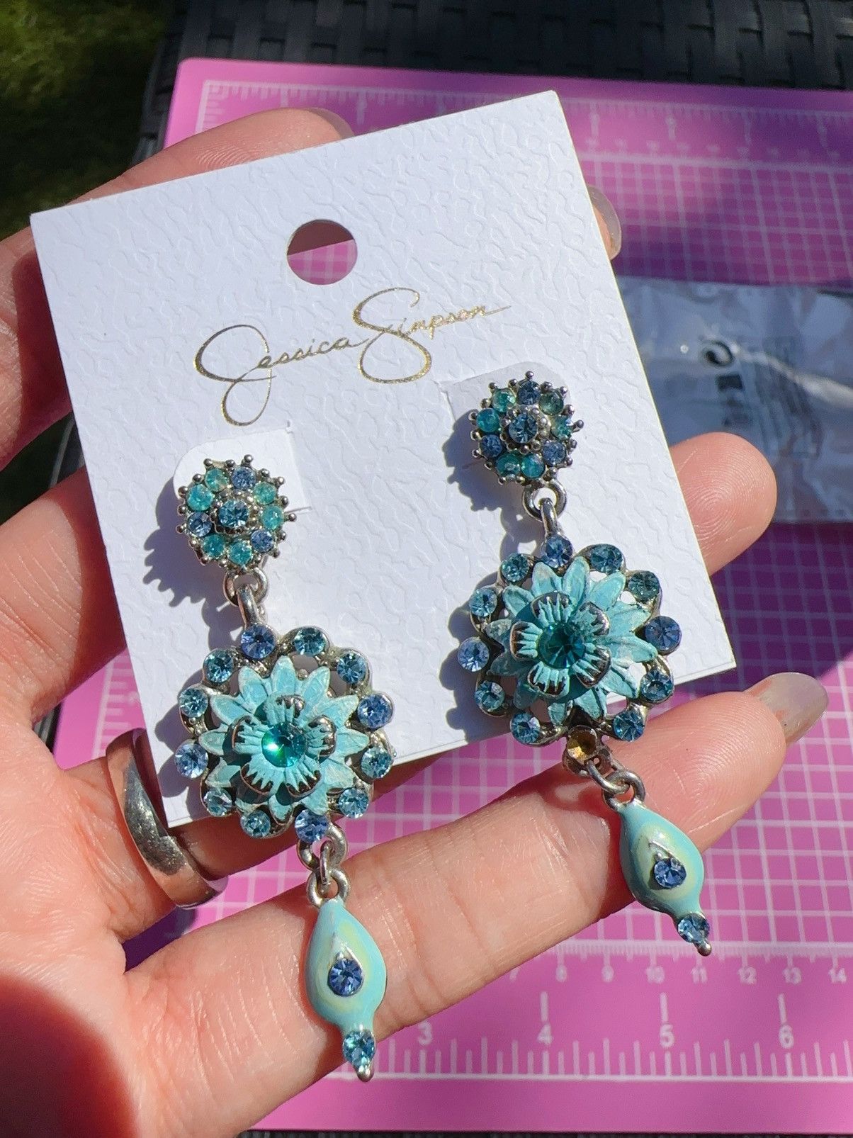 Jessica Simpson Jessica Simpson silver tone floral blue crystal diamond Size ONE SIZE - 2 Thumbnail