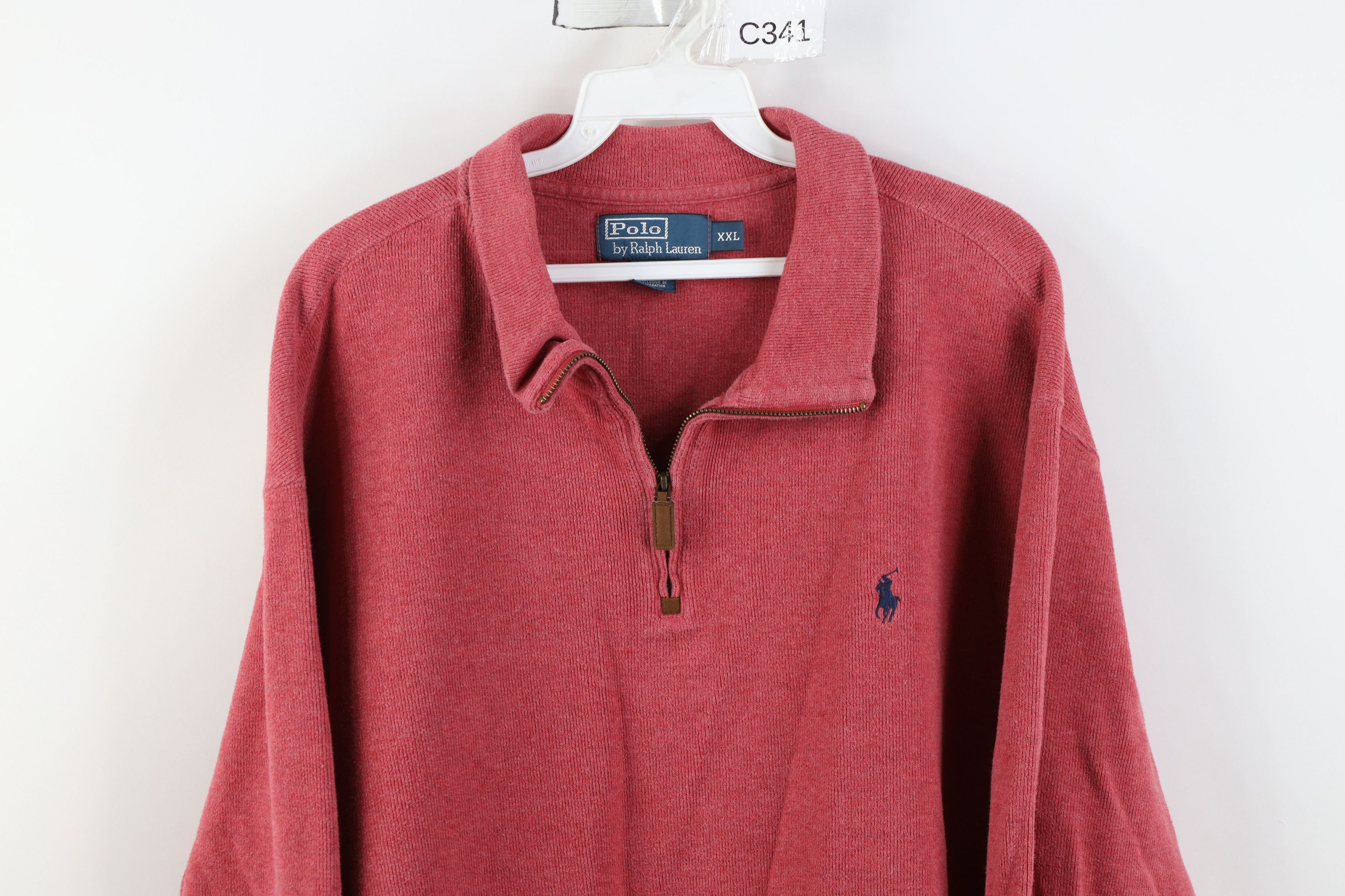 Polo Ralph Lauren Vintage 90s Ralph Lauren Ribbed Knit 1/4 Zip Sweater Red Size US XXL / EU 58 / 5 - 2 Thumbnail