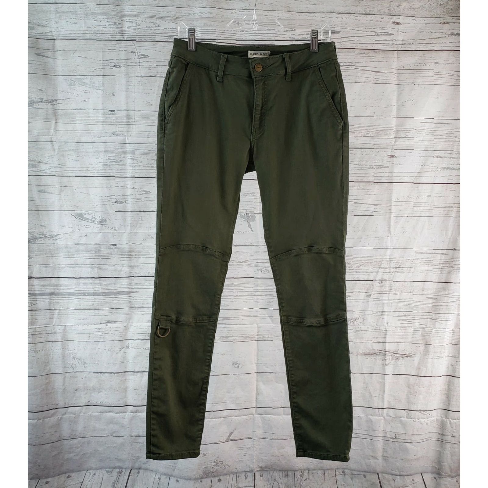 Vintage Warp + Weet JFK New York City Skinny Pants Sz 29 Green Mid Rise Womens Tencel Blend Pants Size 29" - 2 Thumbnail
