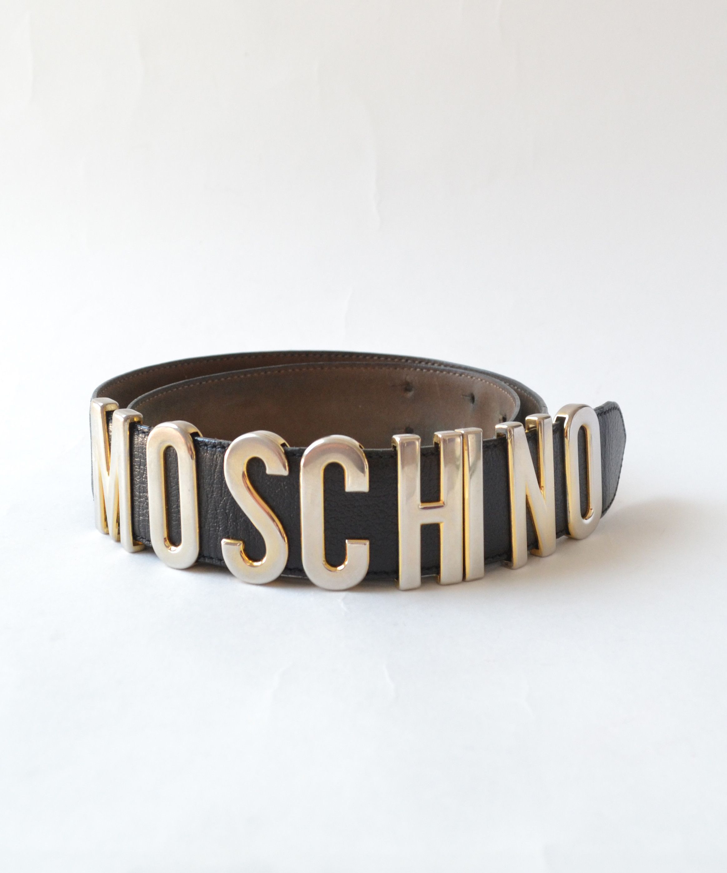 Moschino MOSCHINO Belt Leather Logo Vintage 90s Buckle Black Gold Size ONE SIZE - 2 Thumbnail