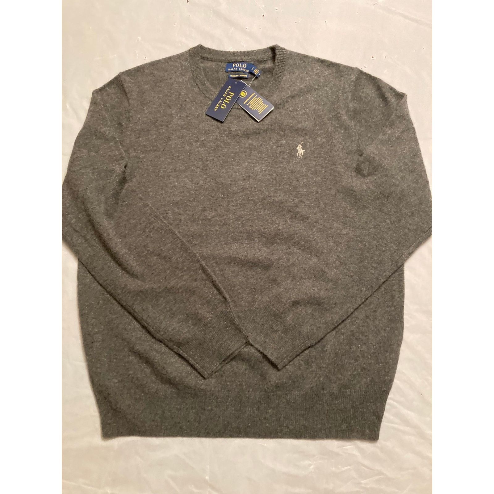 image of Polo Ralph Laurent Men’S Washable Cashmere Crewneck Grey Size L, Men's