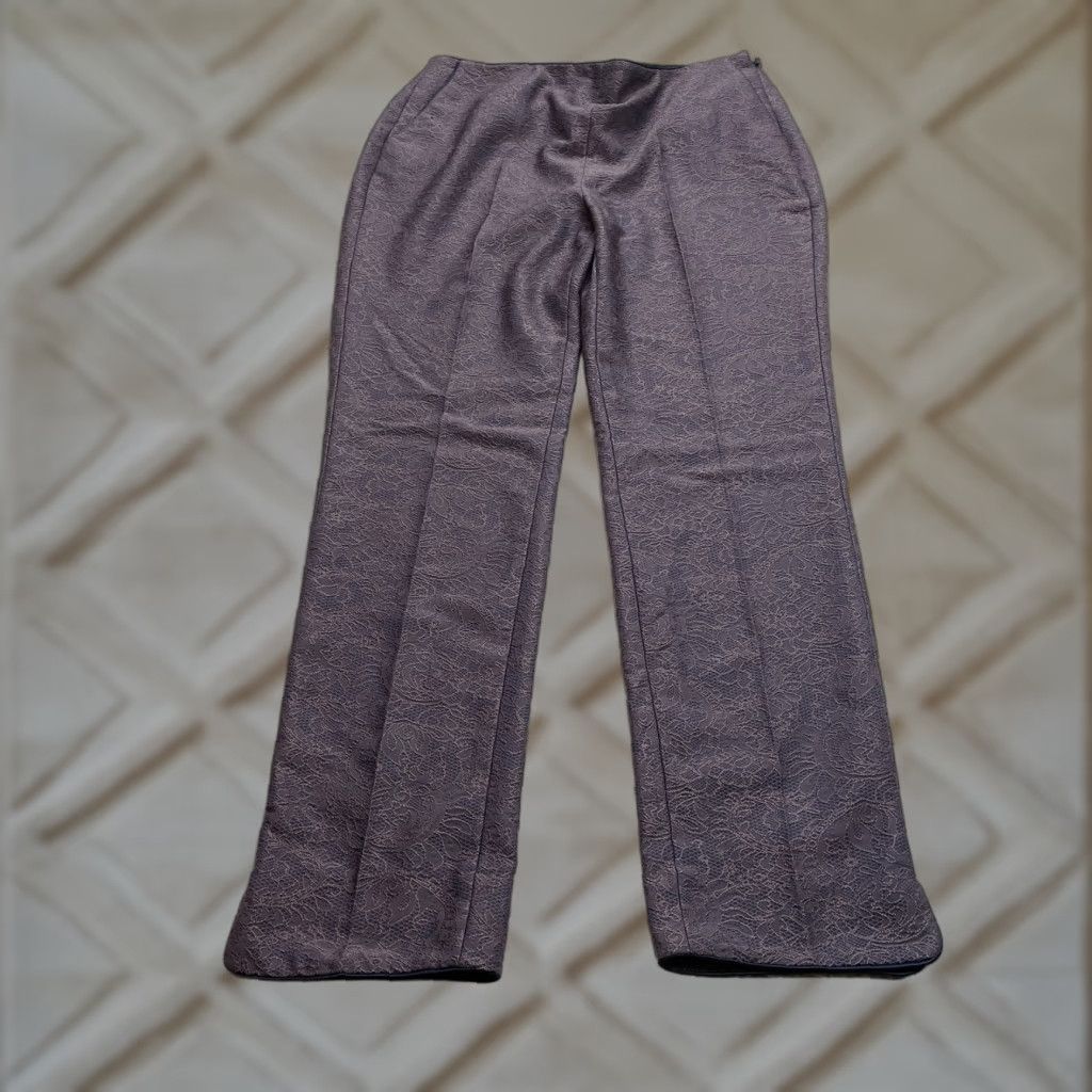 Boden Boden Pants Womens 10 L Purple Embroidered Floral Pockets Straight 32x30 Hip Zip Size 24" / US 00 / IT 34 - 1 Thumbnail