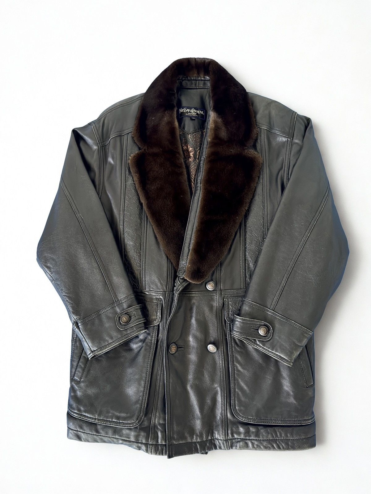 Yves Saint Laurent Vintage YSL Leather Jacket with Detachable Mink Collar Size US L / EU 52-54 / 3 - 1 Thumbnail