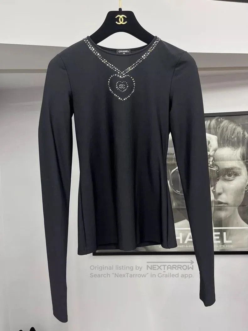 Chanel Crystal Heart Black Top.