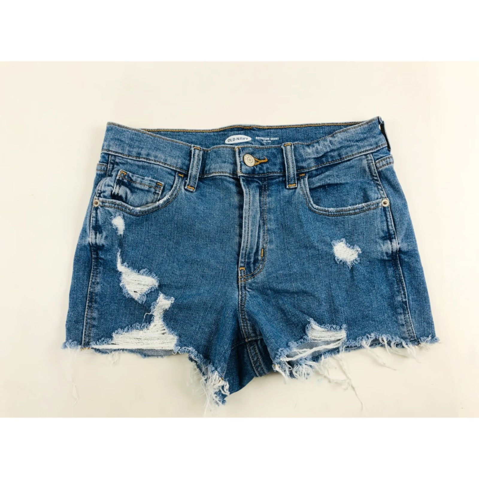 Old Navy Old Navy Shorts Women's 0 Blue Denim Distressed Boyfriend Rah Hem Mid Rise Regular Womens Jeans Shorts Size 25" / US 0 / IT 36 - 2 Thumbnail