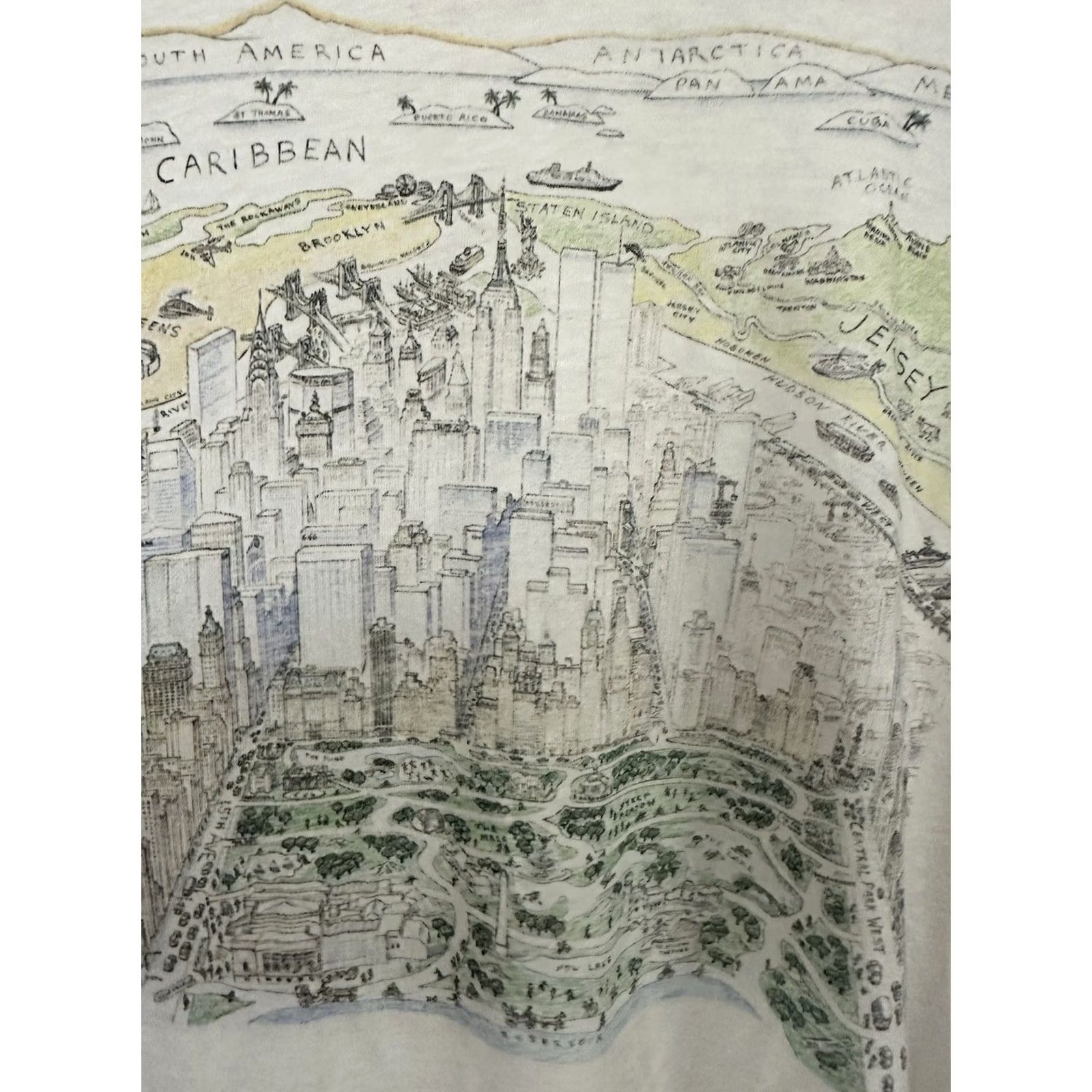 Vintage VINTAGE Art T-Shirt M White The New Yorker 80s New York View Of The World Paper Thin Burnout Worn Mens Size US M / EU 48-50 / 2 - 5 Thumbnail