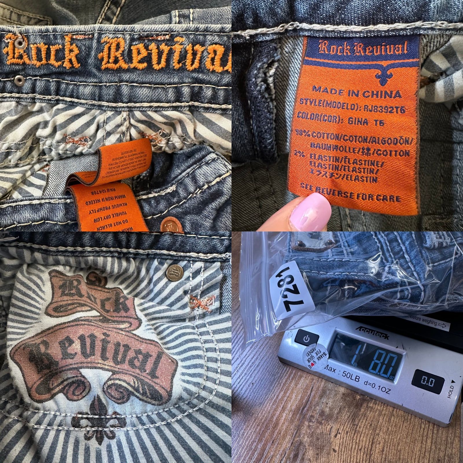 Vintage Rock Revival Jeans 29 Gina Straight Medium Wash Sequin Embroidered Logo Pockets Y2K Western Womens Jeans Size 29" - 9 Thumbnail