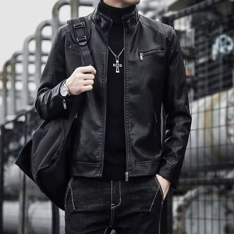 Japanese Brand Slim Fit Moto Faux Leather Racing Jacket - Black Biker Size US M / EU 48-50 / 2 - 4 Thumbnail