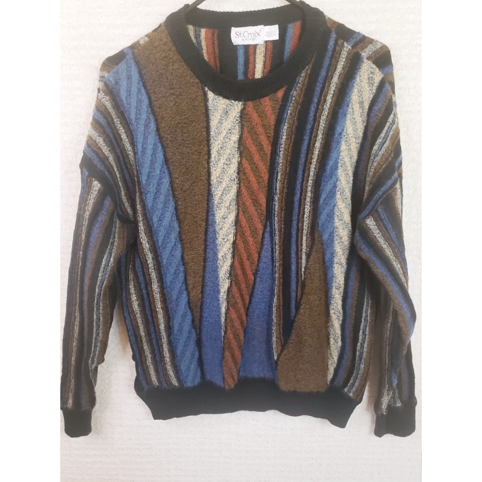 Vintage St Croix Knit Sweater Men L Brown Blue Orange Geometric Crew Neck 90s Casual Pullover Size US L / EU 52-54 / 3 - 2 Thumbnail