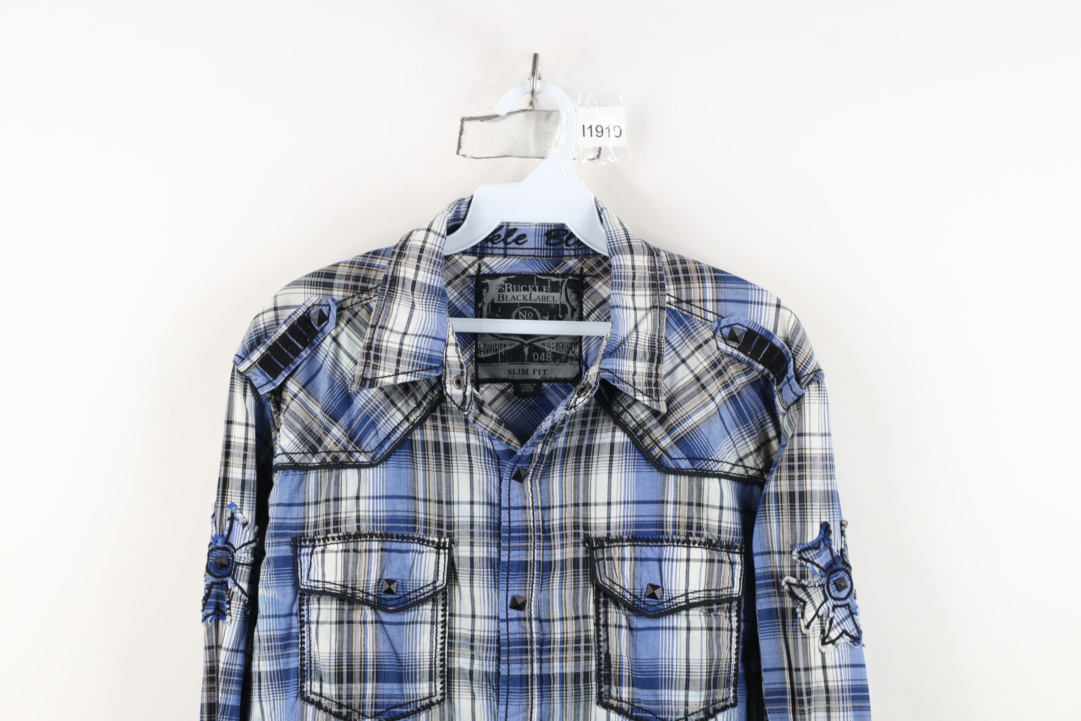 Vintage Buckle UFC MMA Iron Cross Studded Snap Button Shirt Plaid Size US M / EU 48-50 / 2 - 2 Thumbnail