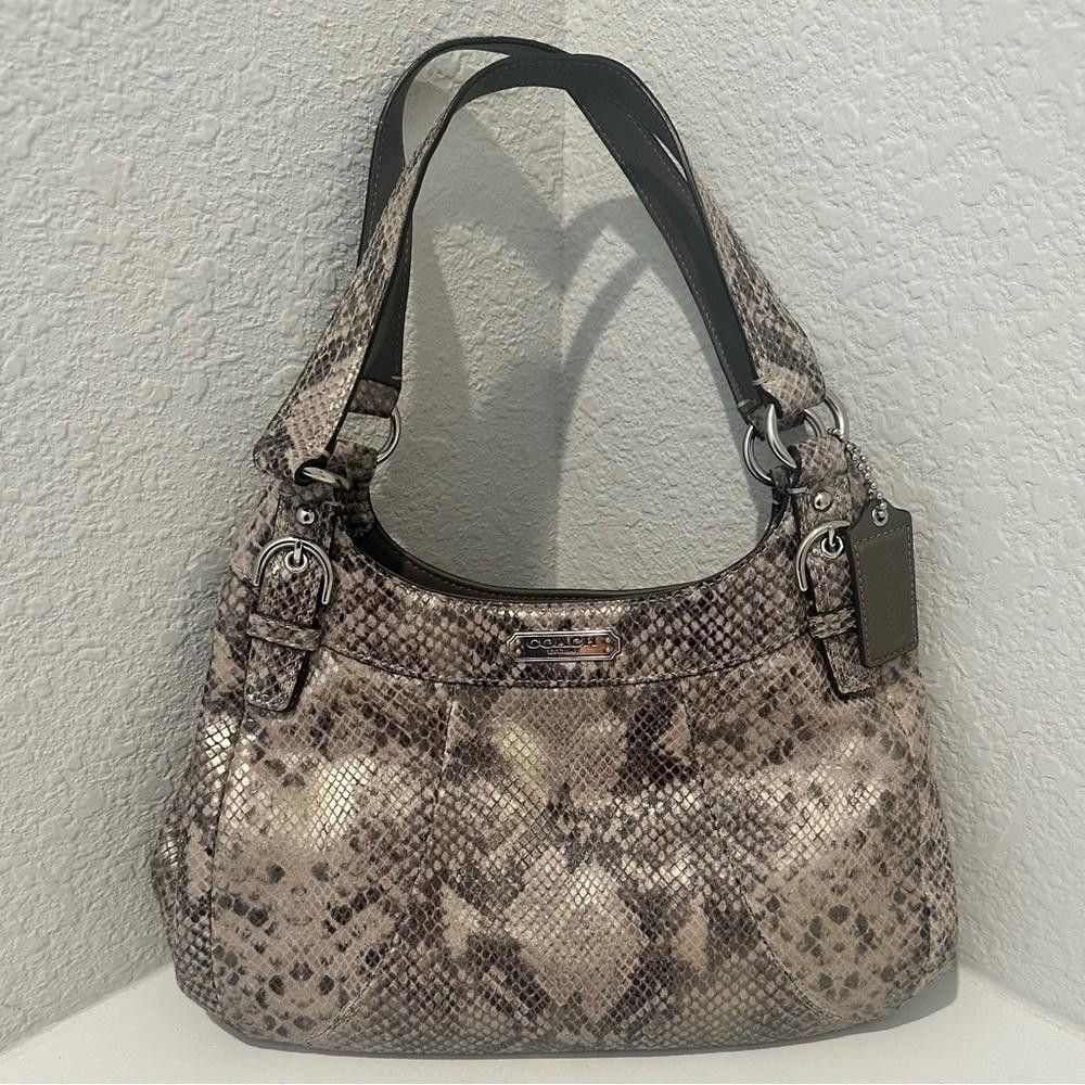 Coach Coach Maggie Python Print Leather Madison Hobo Bag Gray Tan Size ONE SIZE - 2 Thumbnail