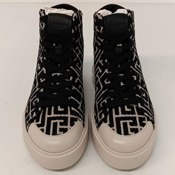 Balmain Balmain B-Court Bicolor Monogram Jacquard High-Top Sneakers Size US 7 / IT 37 - 3 Thumbnail