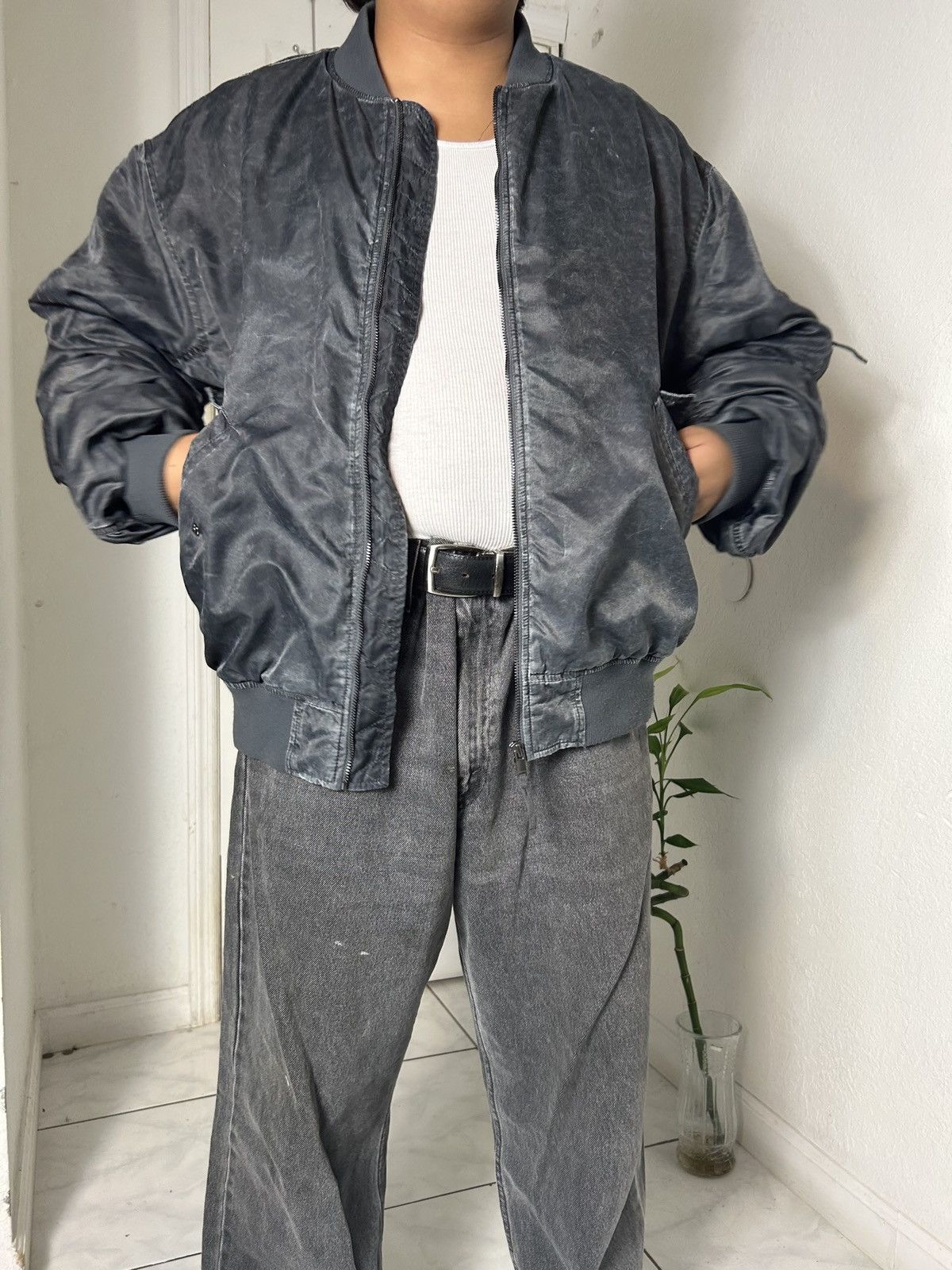 Bershka Grey Bershka Gothic Vintage Bomber Jacket Size US L / EU 52-54 / 3 - 5 Thumbnail