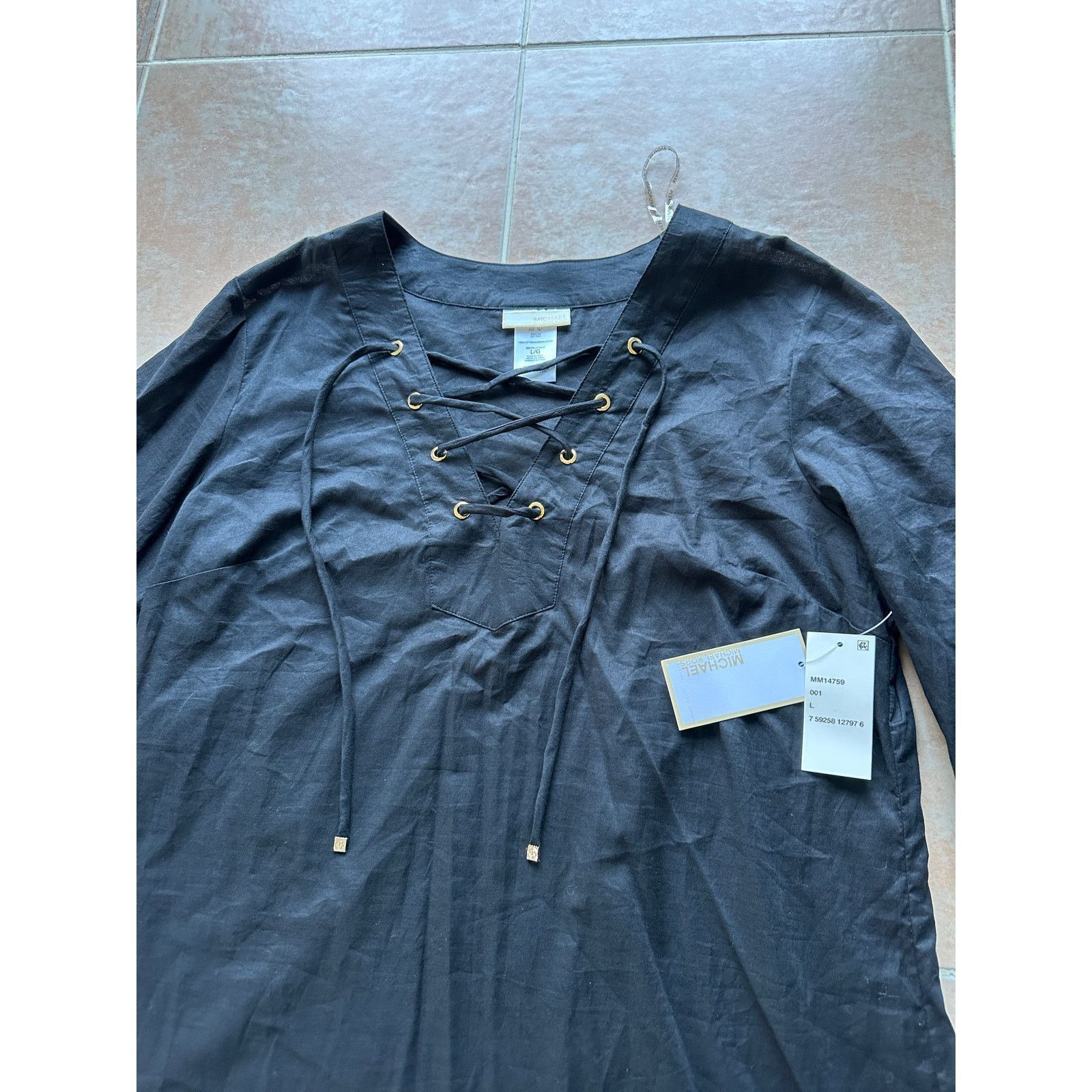 Michael Kors Michael Kors Black Cotton Lace-Up Cover-Up Dress size L Size L / US 10 / IT 46 - 5 Thumbnail