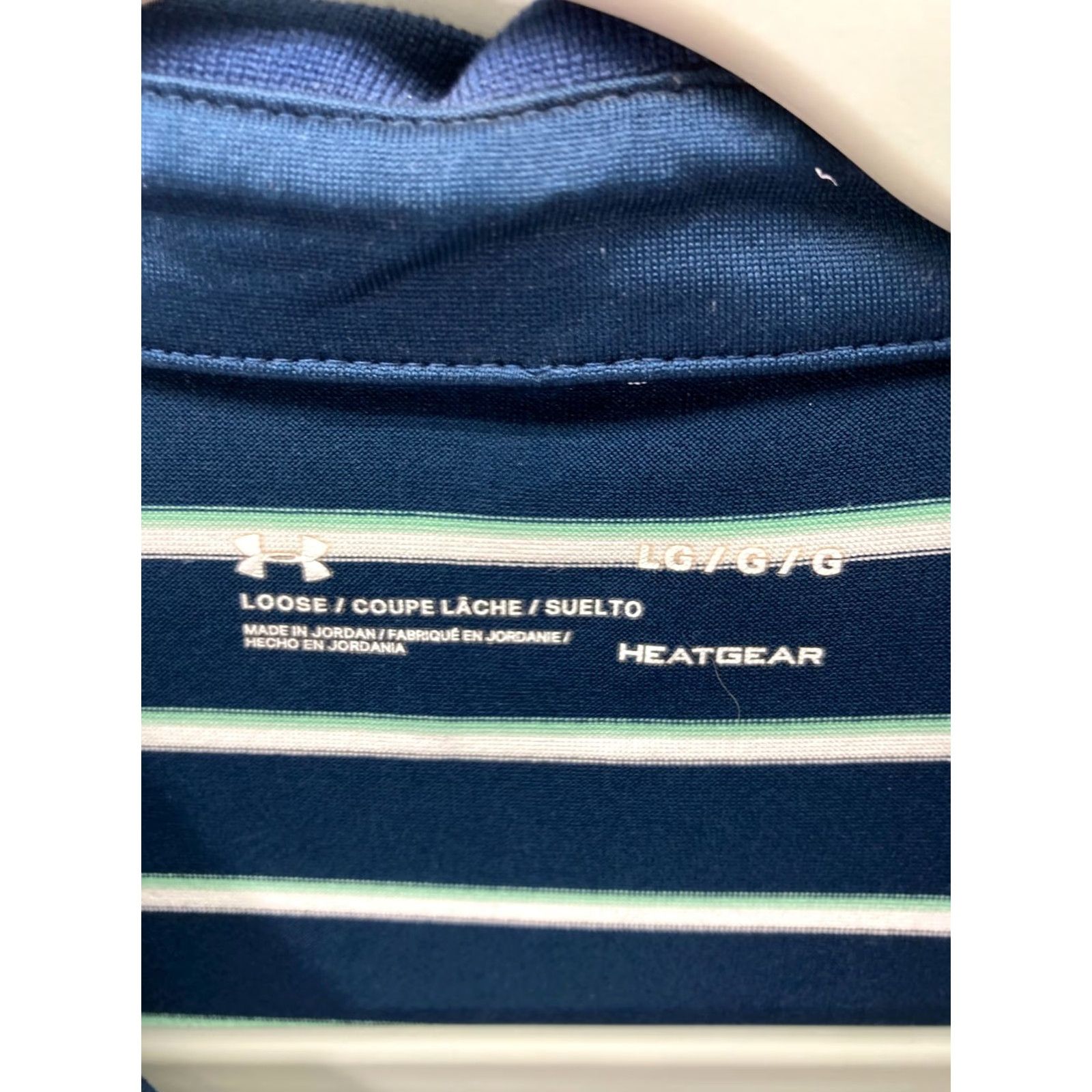 Under Armour Under Armour HeatGear Polo Shirt Mens L Blue White Striped Golf Performance Logo Short Sleeve Loose Fit Size US L / EU 52-54 / 3 - 7 Thumbnail