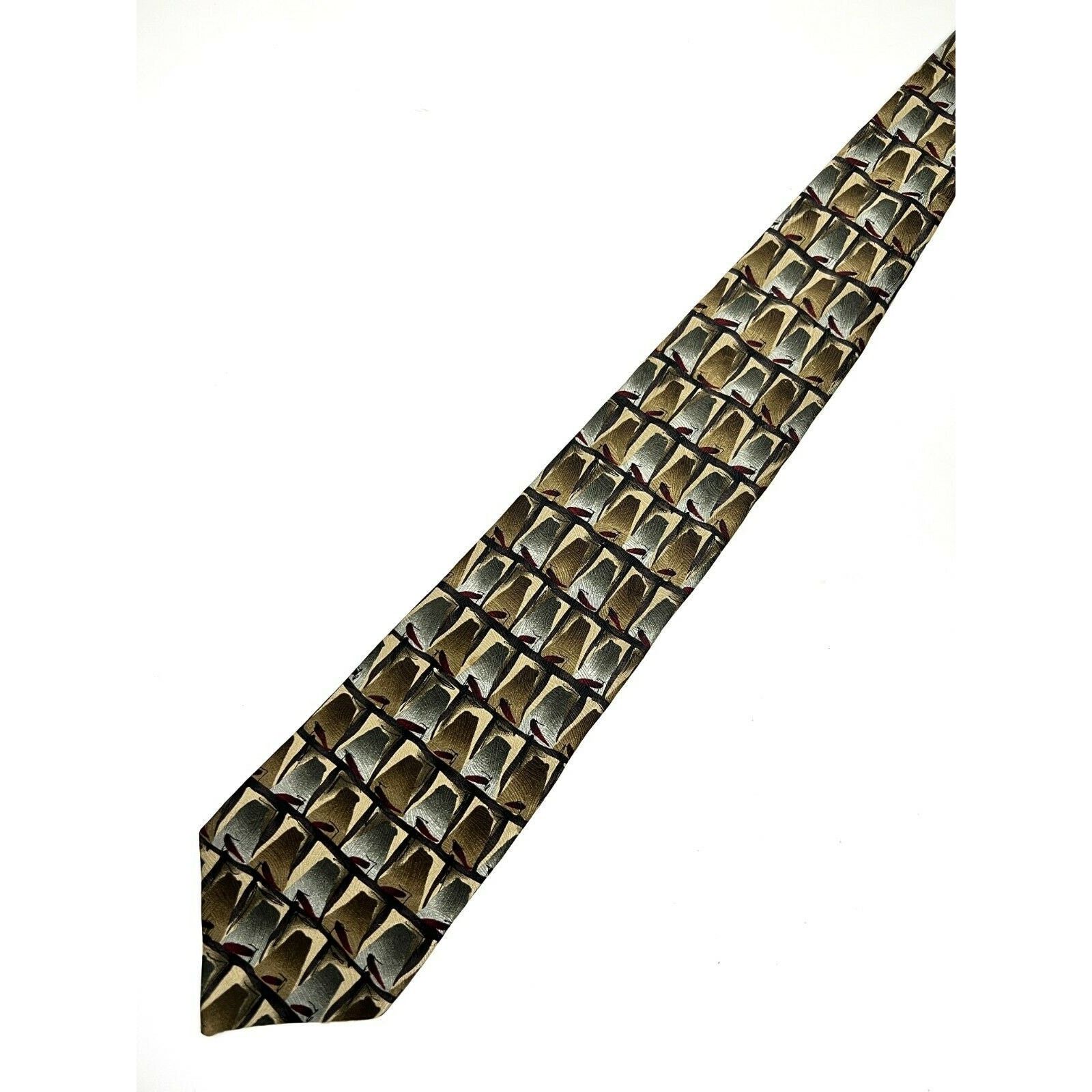 Other Jerry J Garcia Korea Brown Silver 100% Silk Necktie Neck Tie Size ONE SIZE - 1 Thumbnail