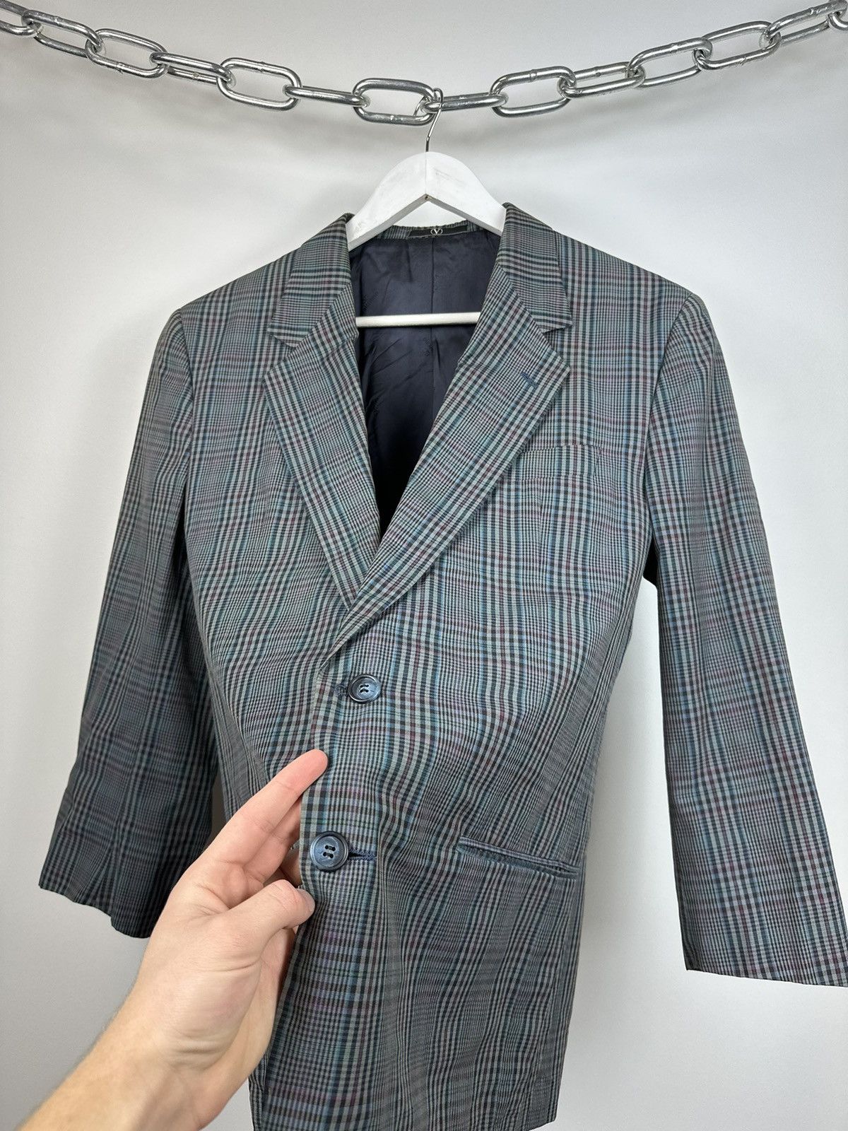 Valentino Vintage 90s Valentino Uomo Checkered Luxury Blazer Jacket Size 42R - 5 Thumbnail